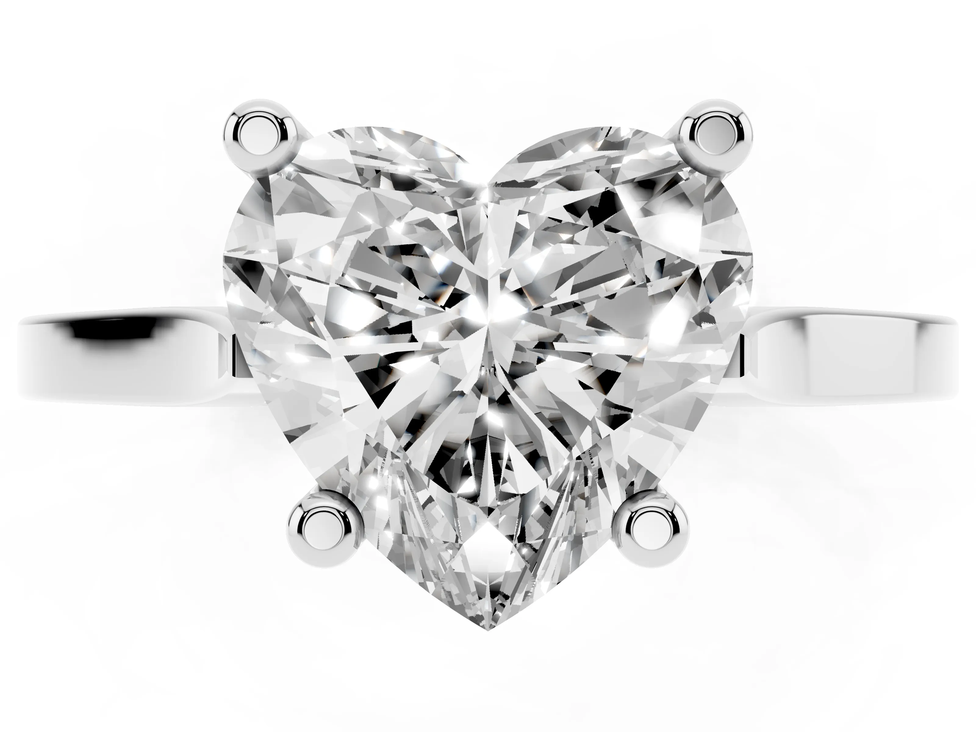 Heart Cut Diamond Solitaire Ring Set in White gold with Prong Setting and Tapered Band
