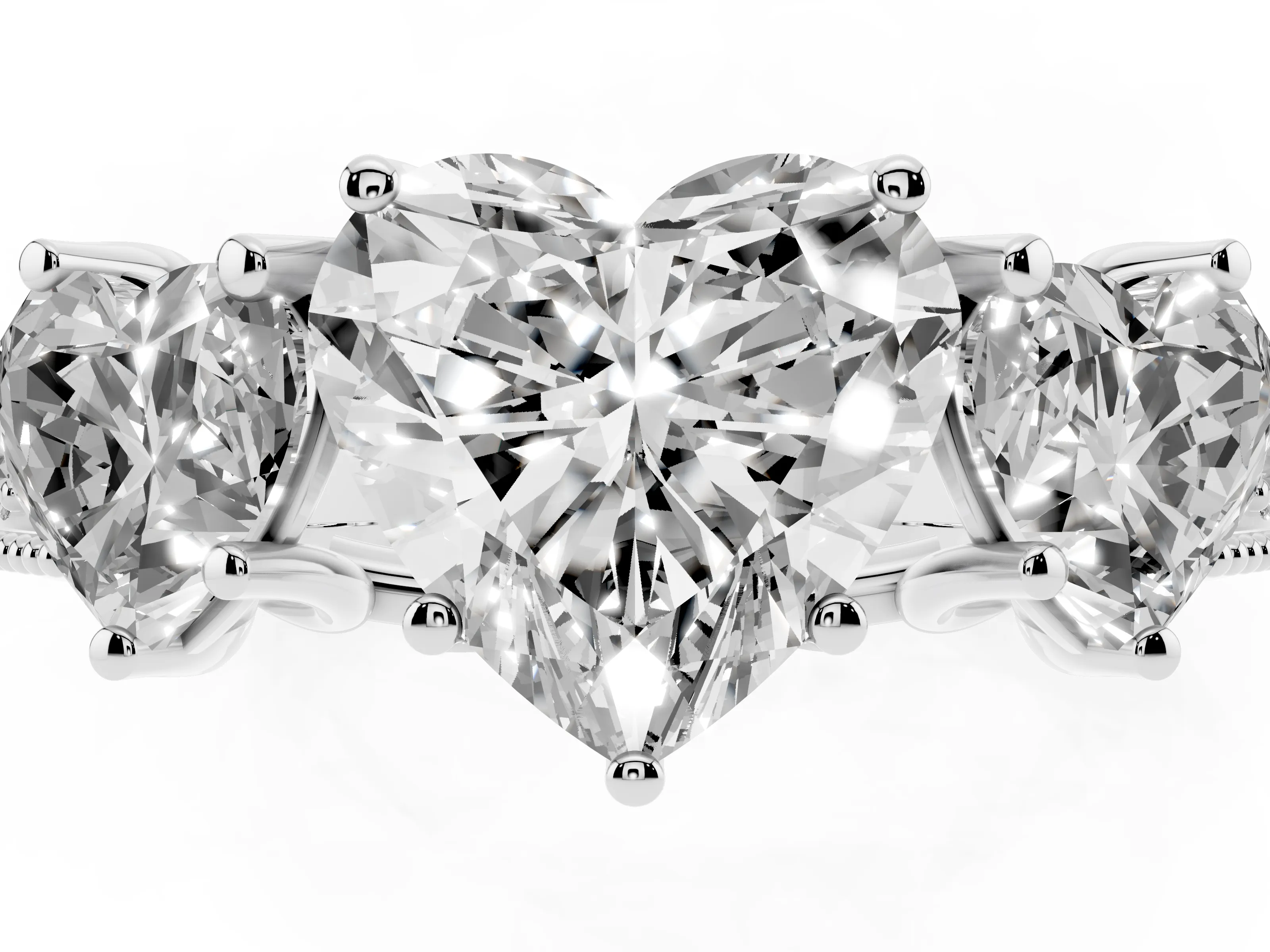 Heart Cut Diamond Three-Stone Engagement Ring Set in Platinum with Milgrain Pavé Band