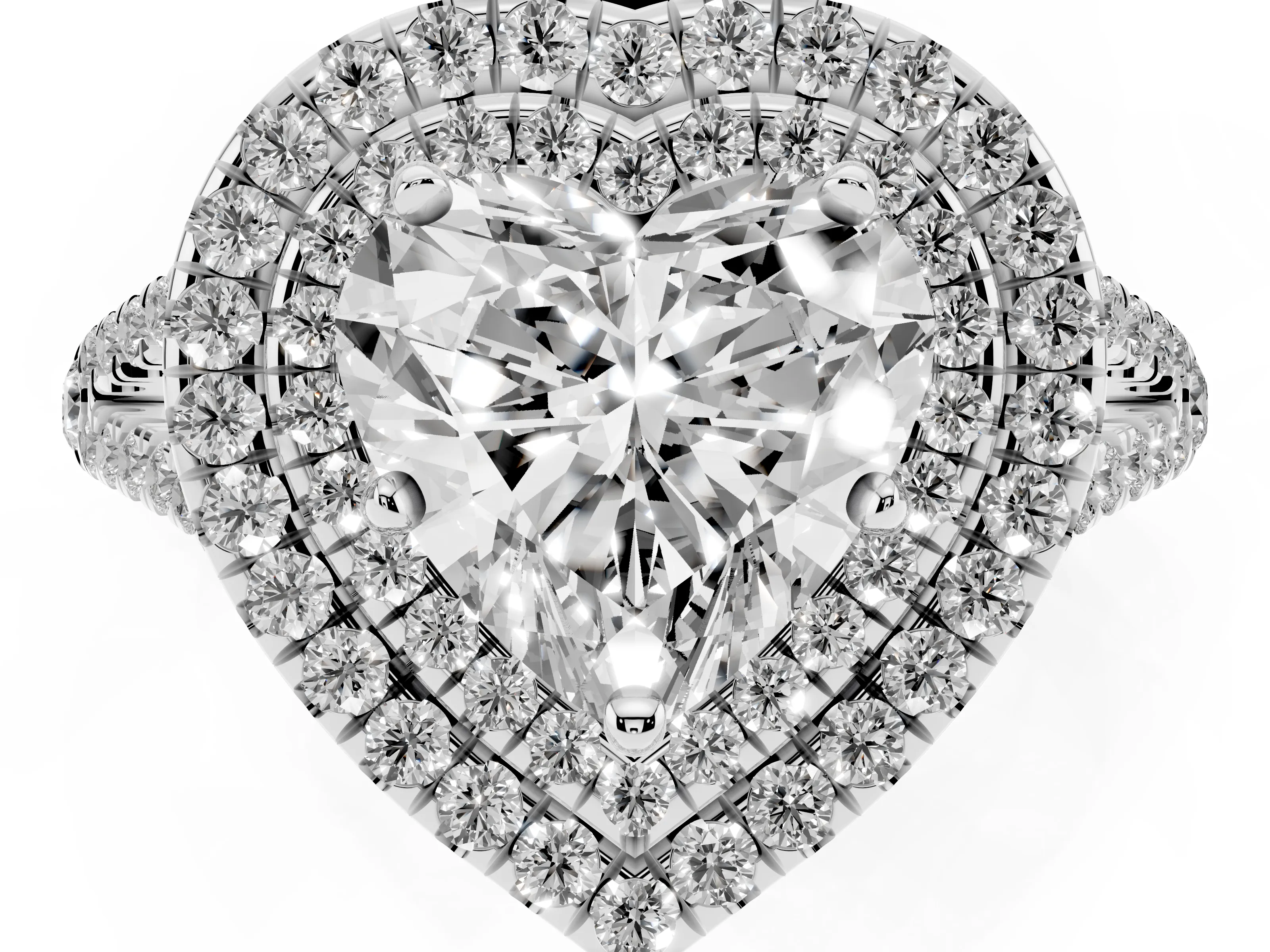 Heart Cut Diamond Double Halo Ring Set in Silver with Pavé Band
