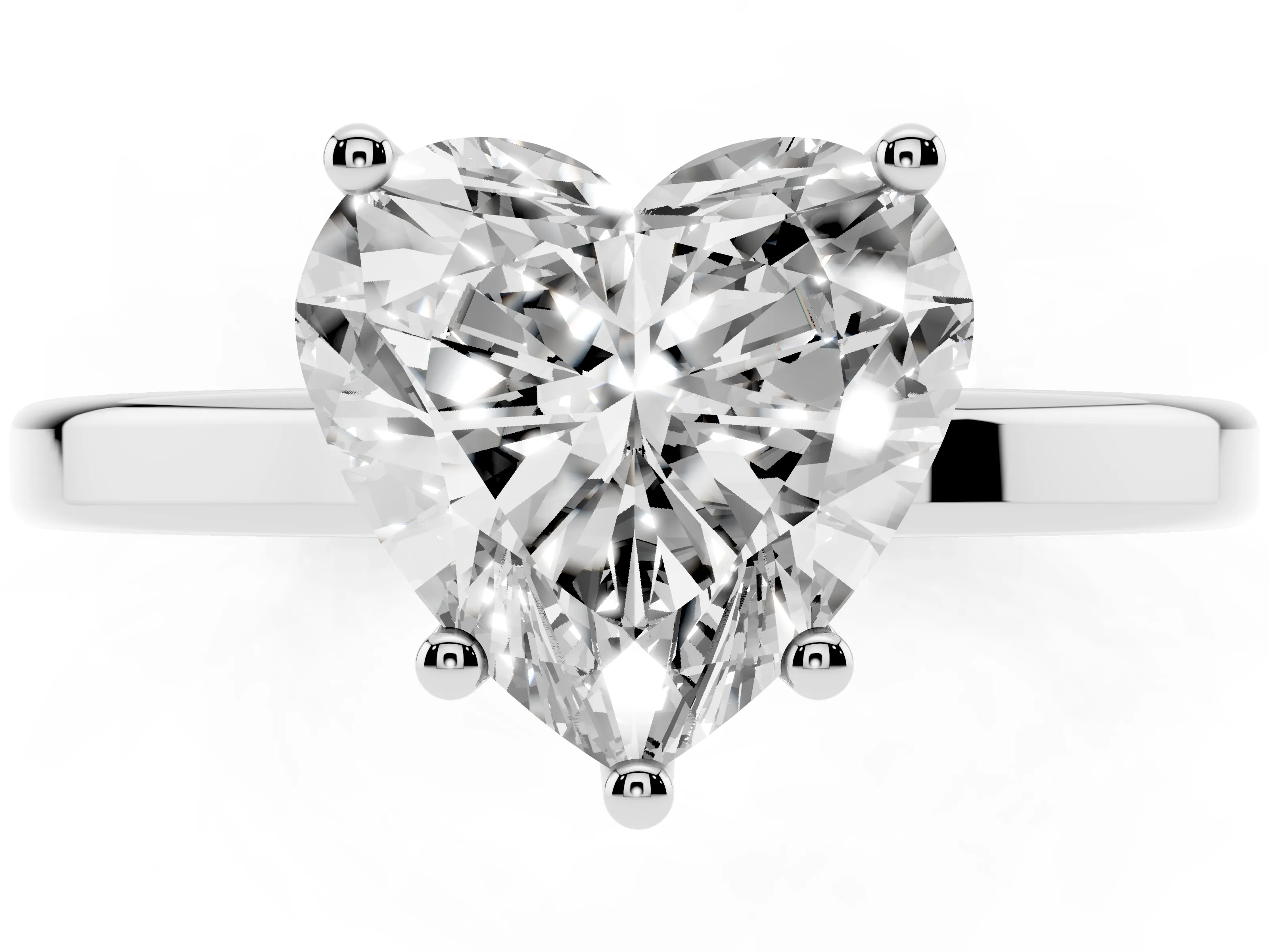 Heart Cut Diamond Solitaire Engagement Ring Set in Platinum with Prong Setting on a Plain Band
