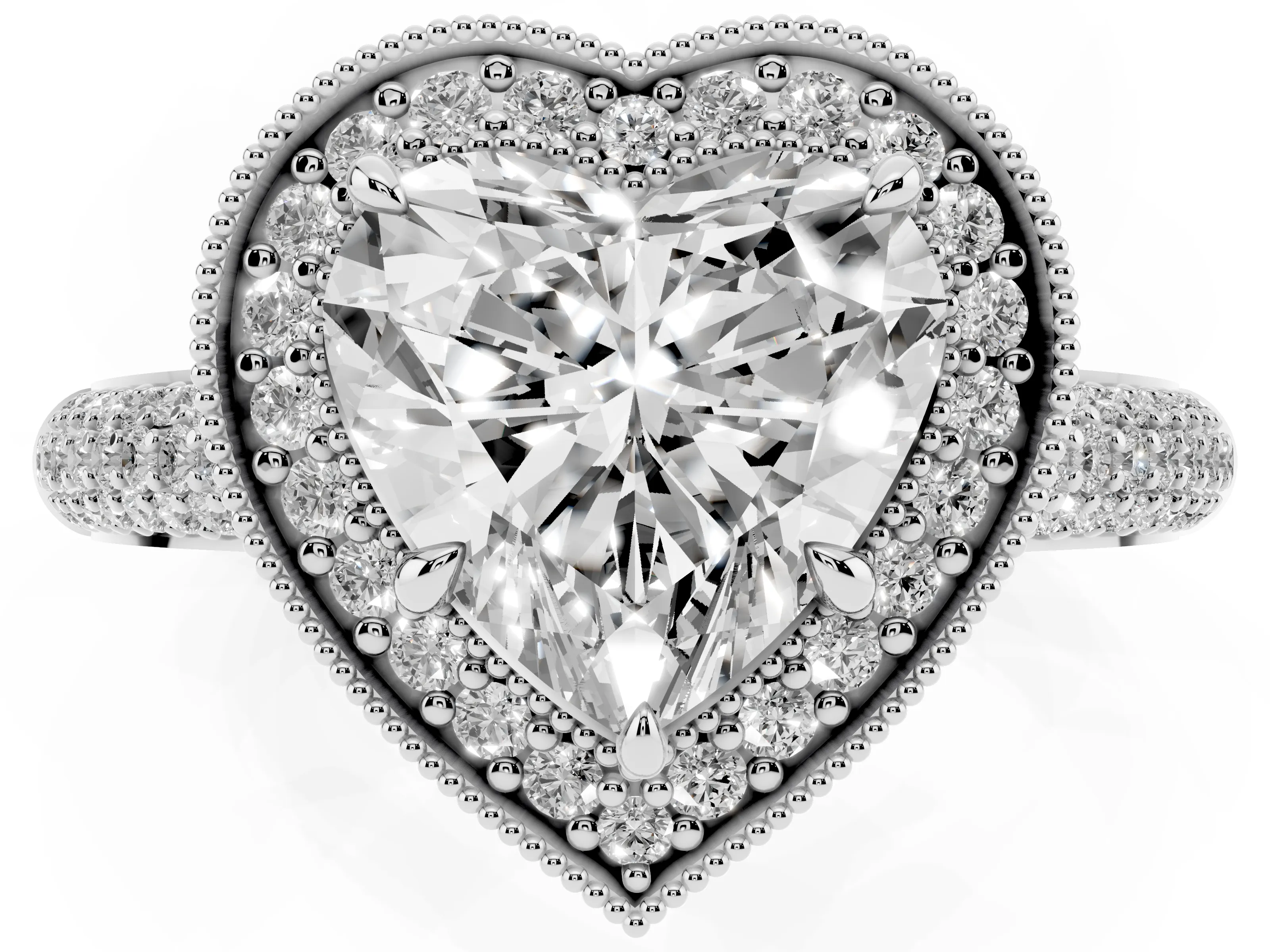 Heart Cut Diamond Halo Pavé Band Set in Silver with Prong Setting