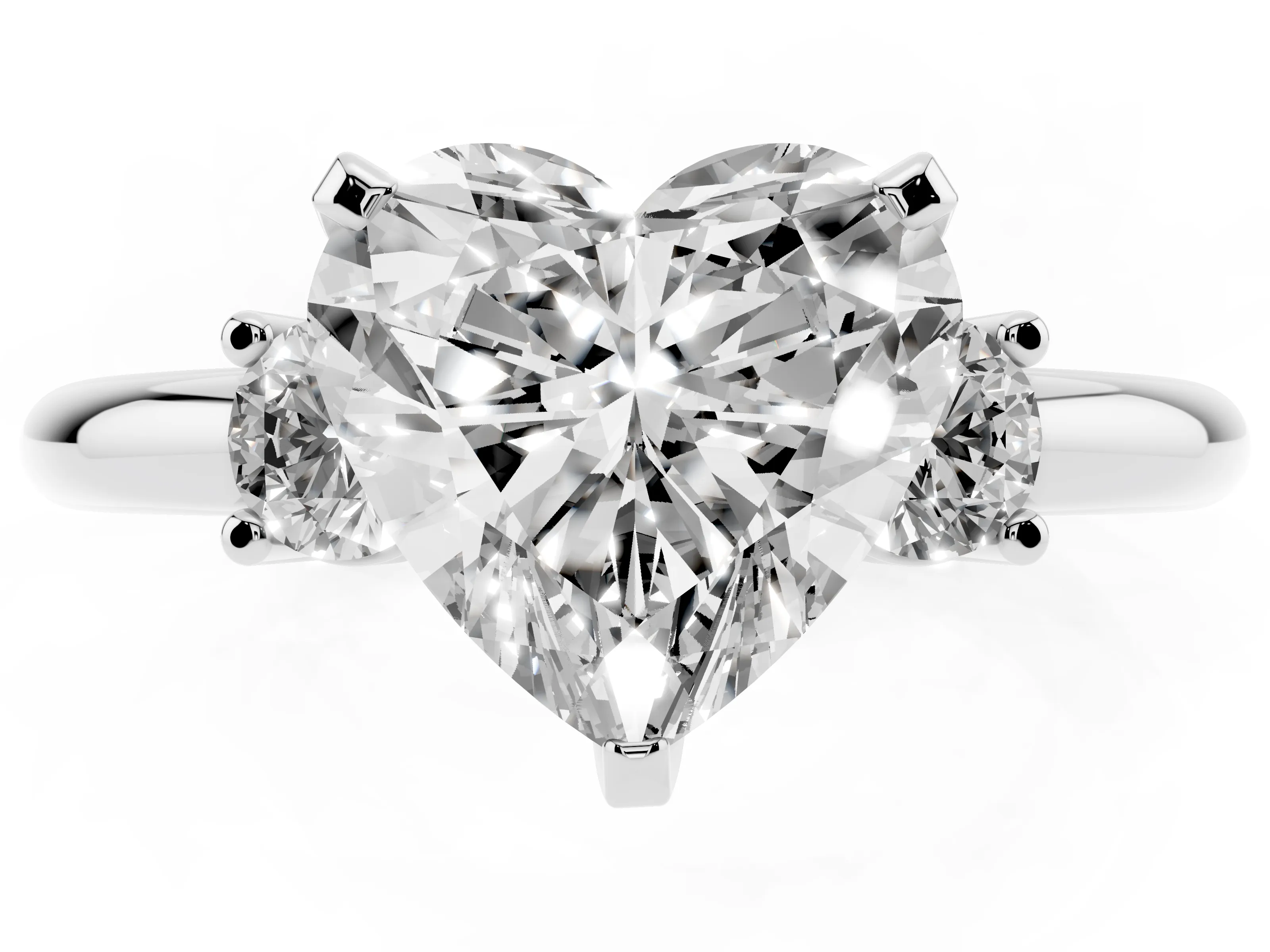 Three-Stone Heart Cut Diamond Ring Set in Silver with Prong Setting and Plain Band