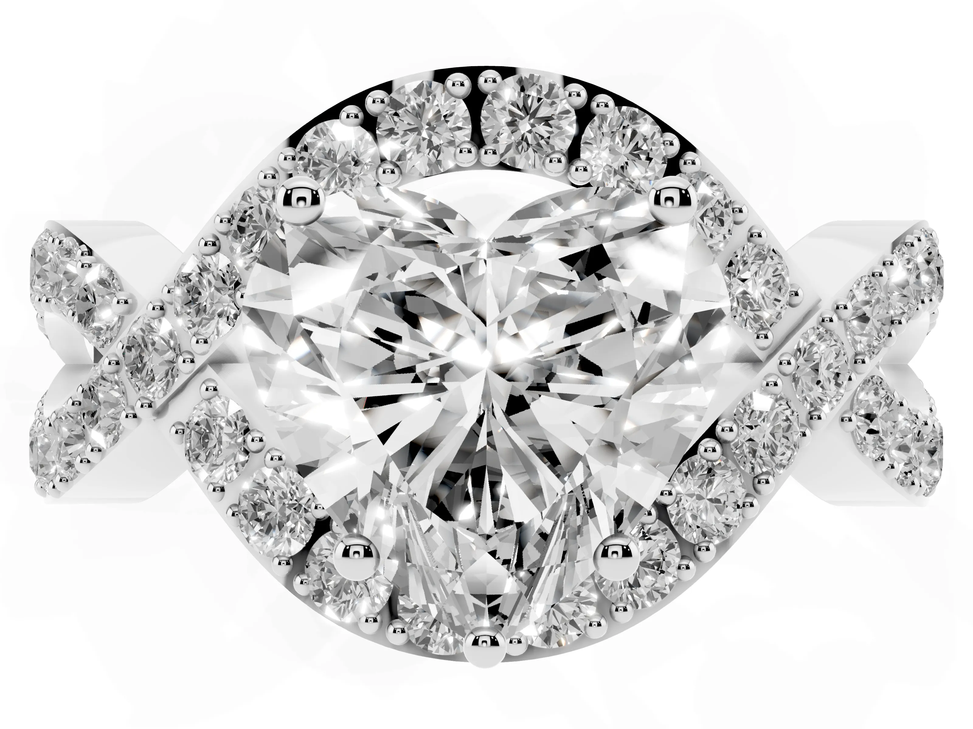 Heart Cut Diamond Solitaire Twist Band Pavé Engagement Ring Set in Platinum