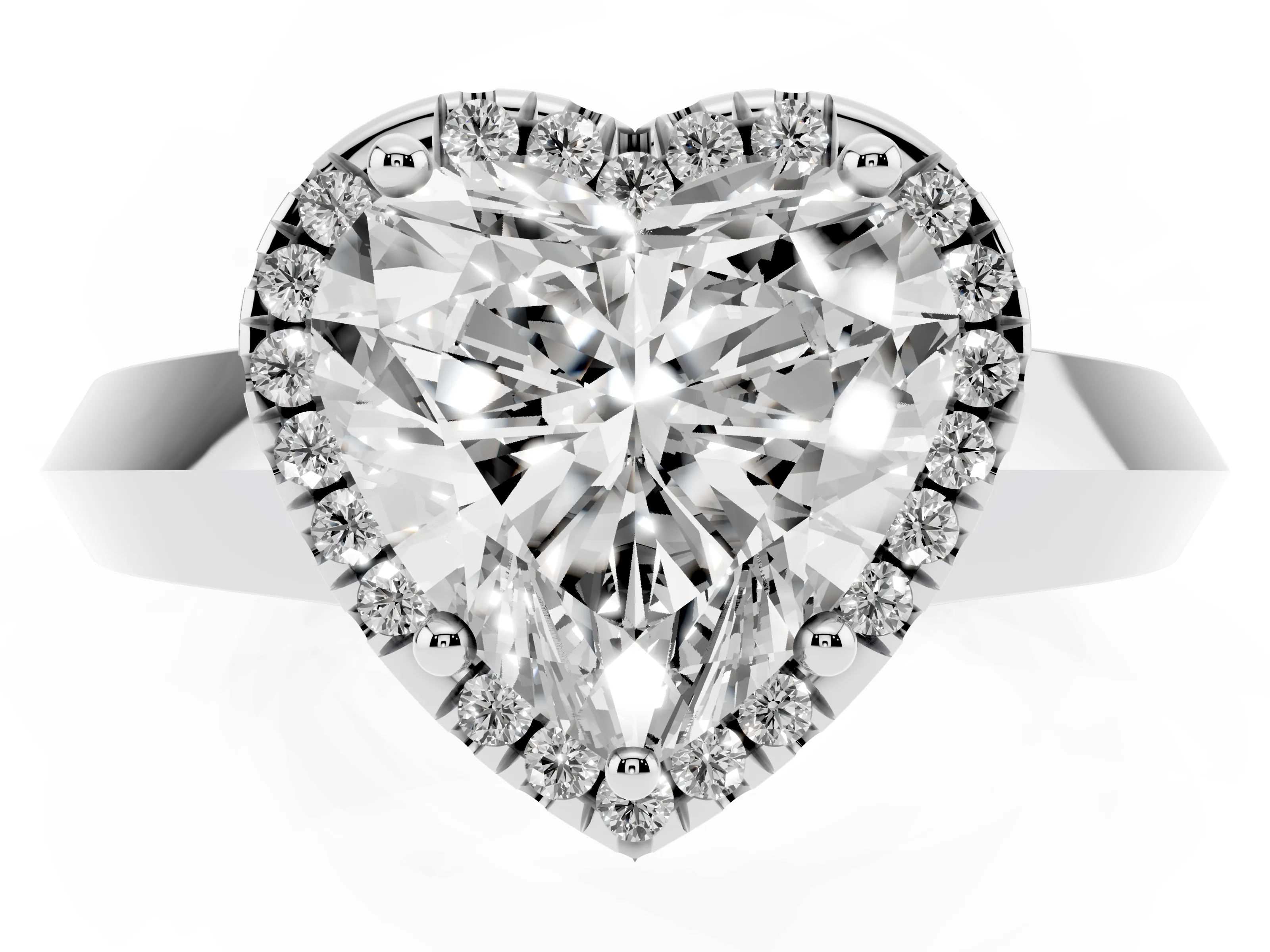 Heart Cut Diamond Halo Ring Set in Silver with Cathedral Band and Prong Setting