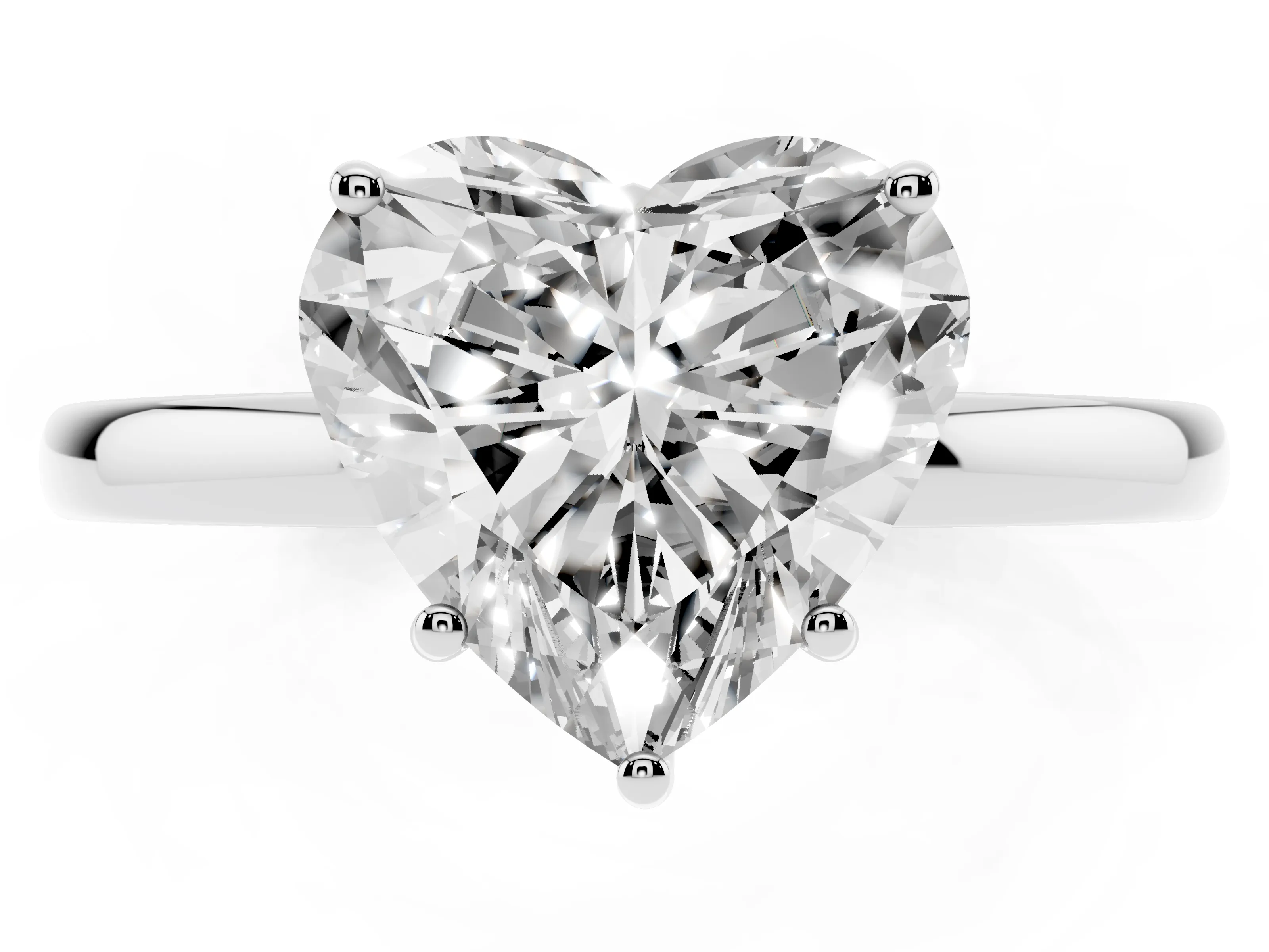Heart Cut Diamond Solitaire Ring Set in Platinum with Plain Band and Prong Setting