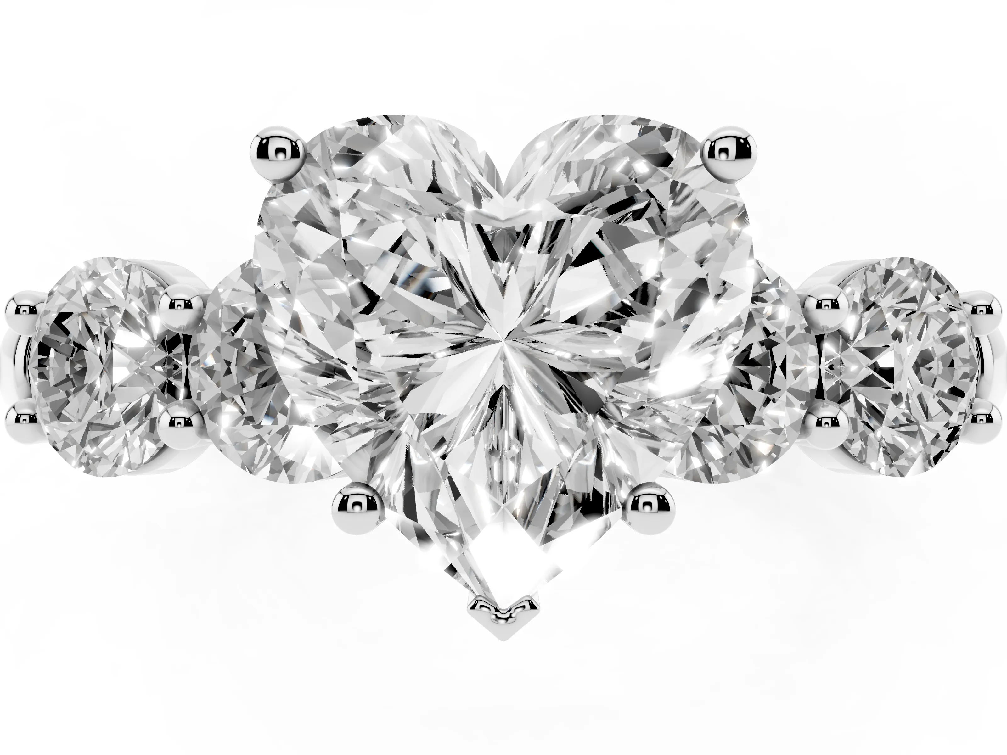 Heart Cut Diamond Five-Stone Prong Set Ring Set in White gold with Classic Band