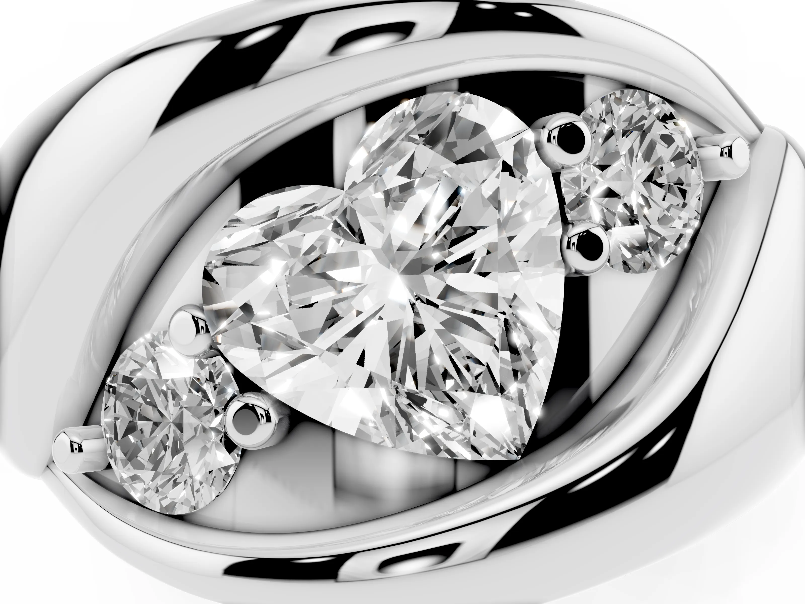 Heart Cut Diamond Channel-Set Crossover Ring Set in White gold