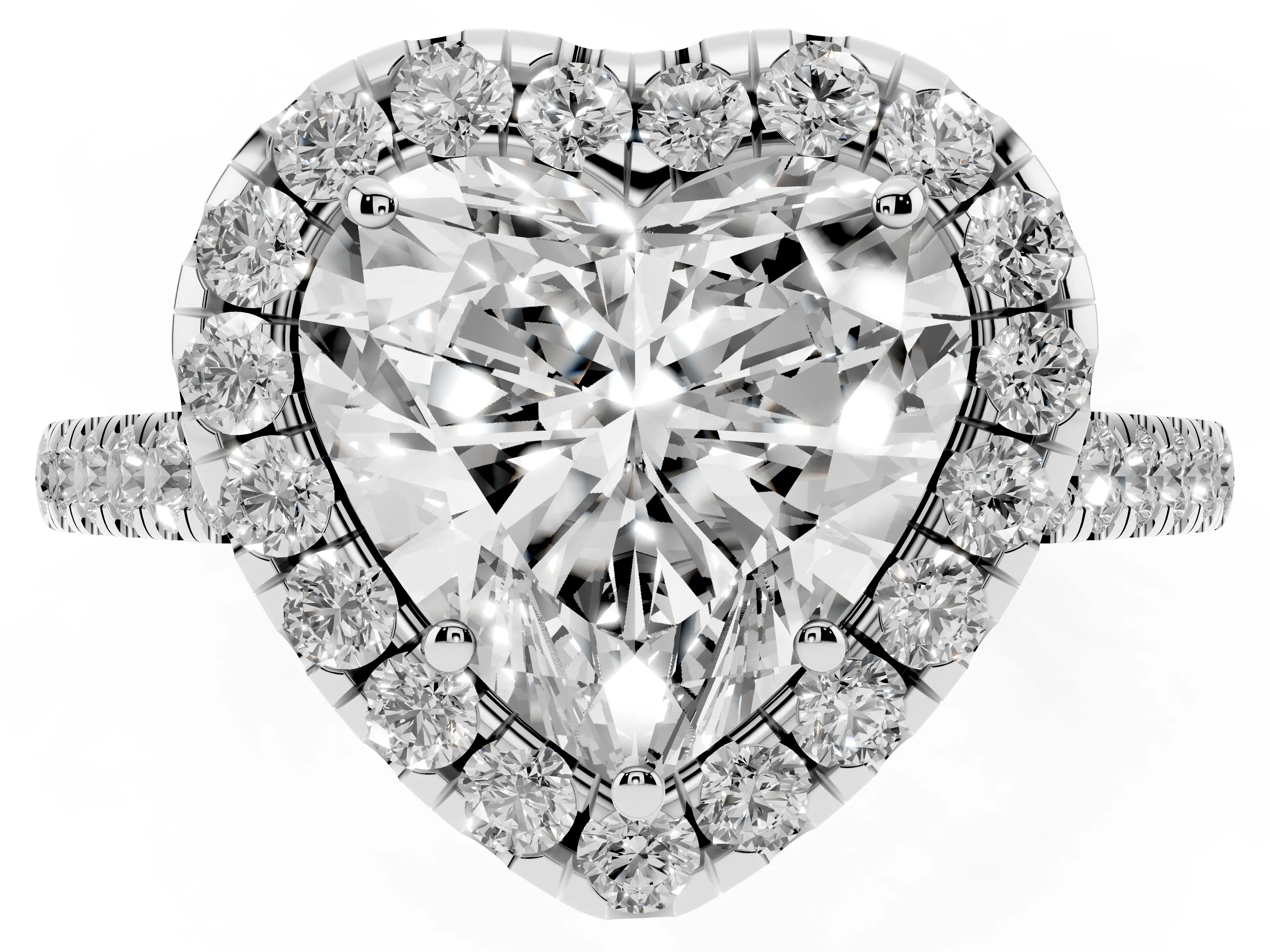 Heart Cut Diamond Halo Pavé Engagement Ring Set in Silver with Prong Setting