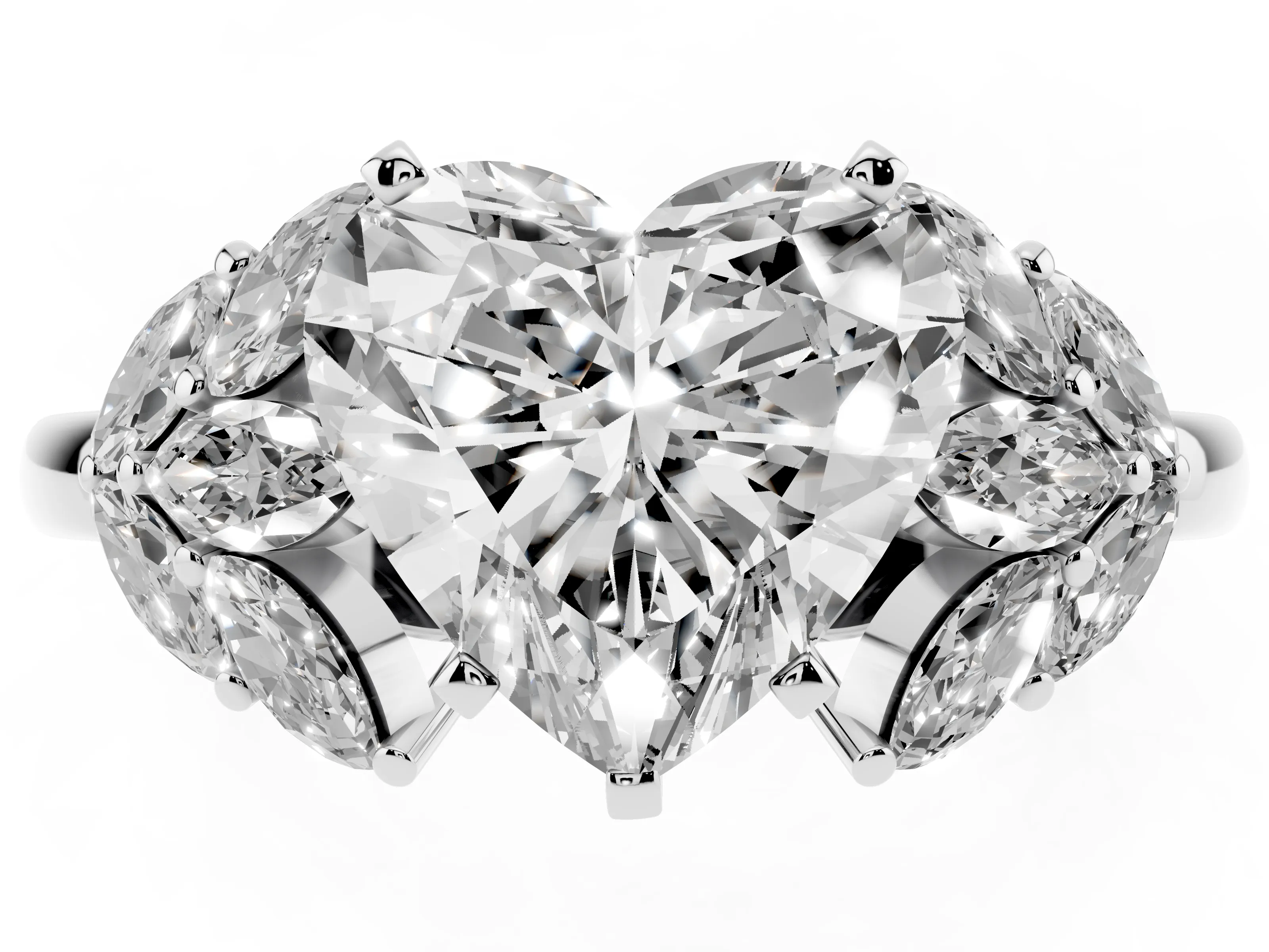 Heart Cut Diamond Cluster Leaf Design Ring Set in Platinum with Prong Setting