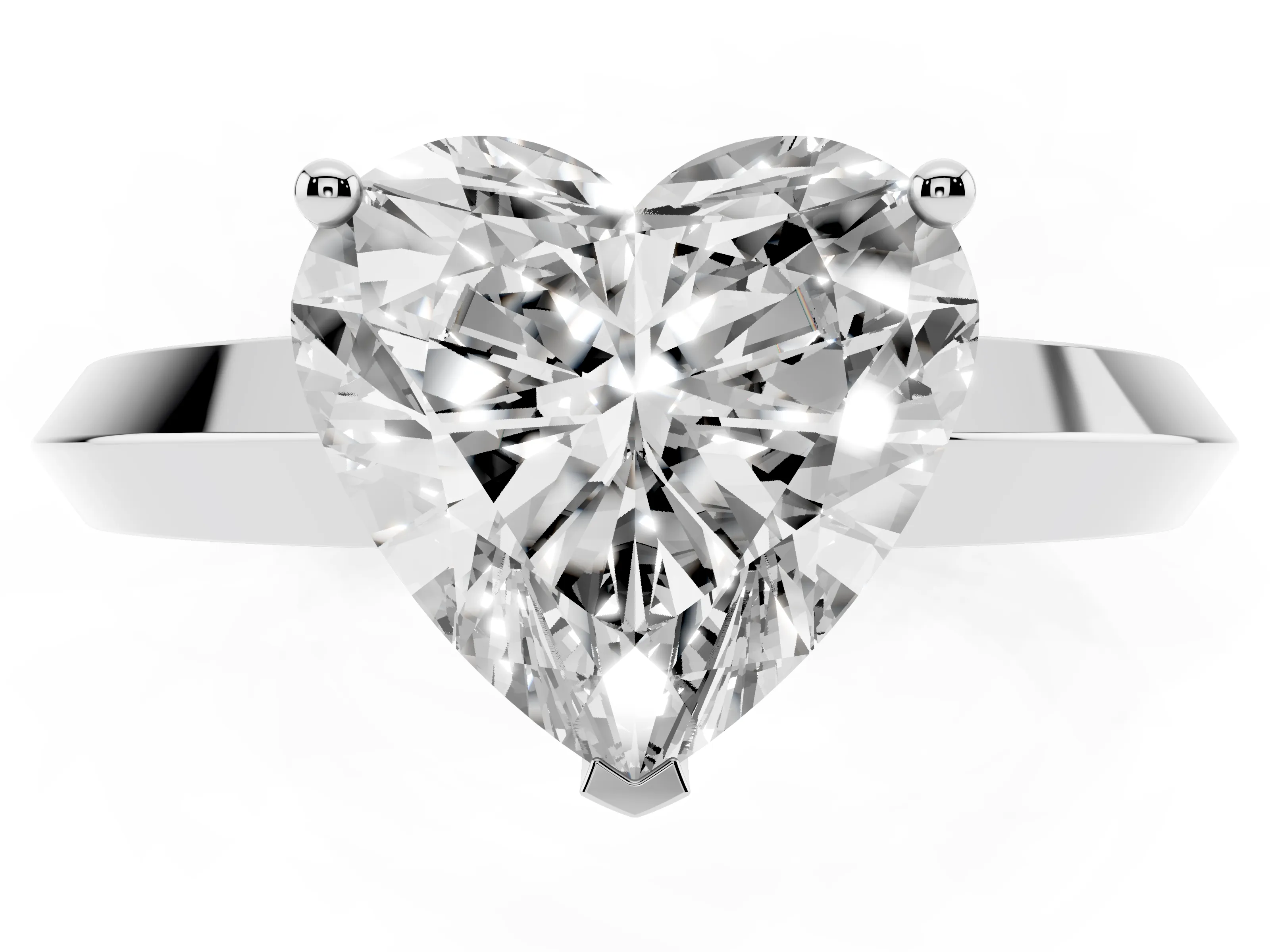 Heart Cut Diamond Solitaire Engagement Ring Set in Platinum with Flat Band and Prong Setting
