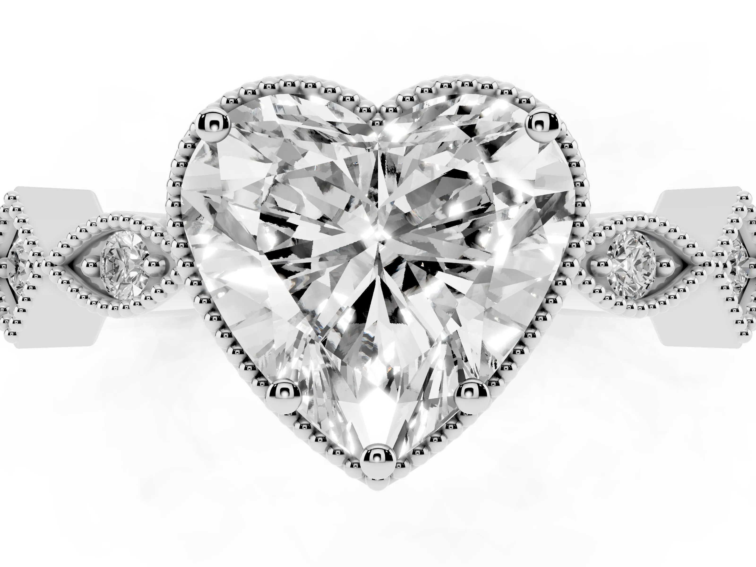 Heart Cut Diamond Milgrain Marquise Twist Band Ring Set in Silver with Prong Setting