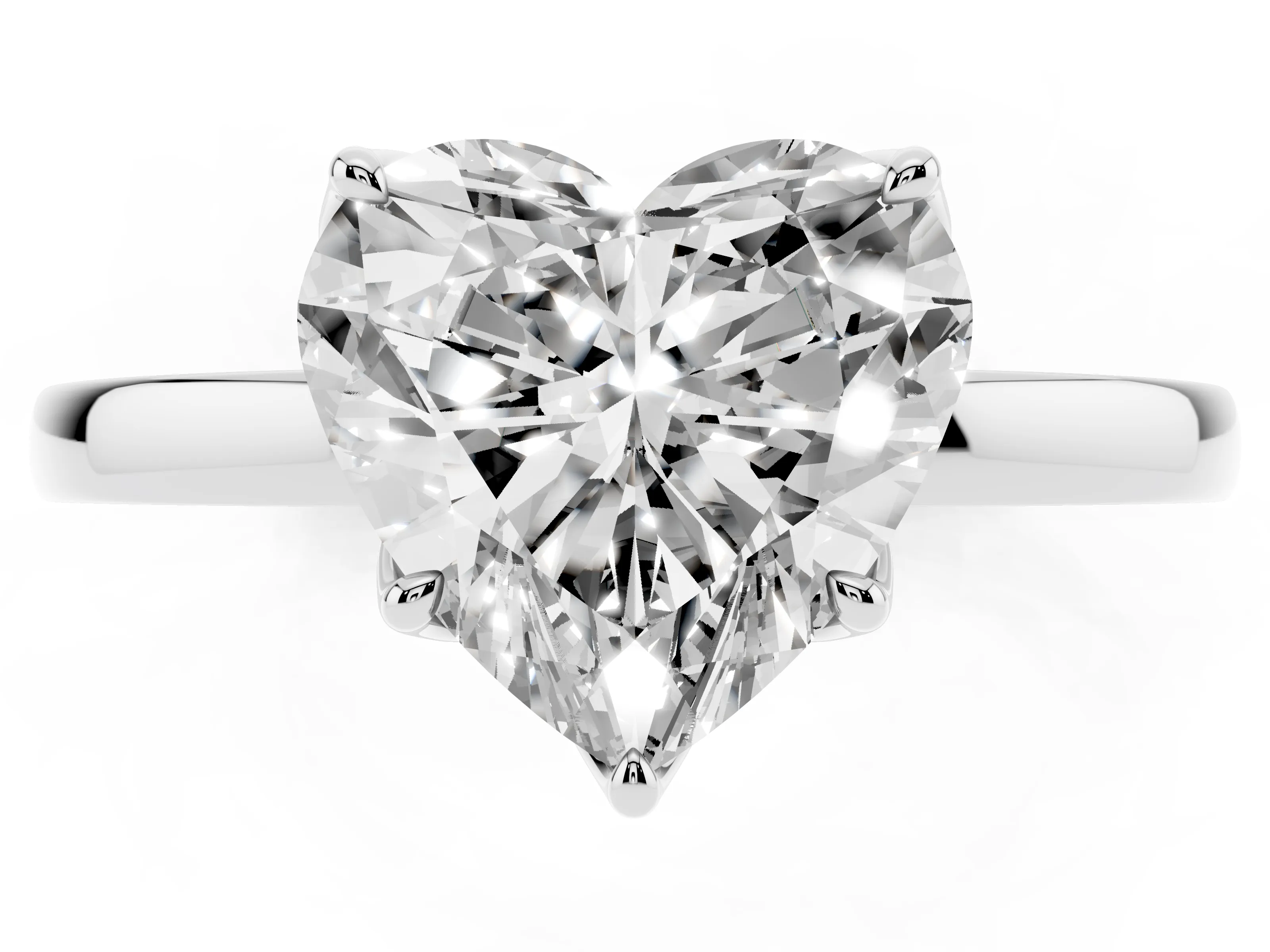 Heart Cut Diamond Solitaire Ring Set in White gold with Prong Setting and Thin Polished Band