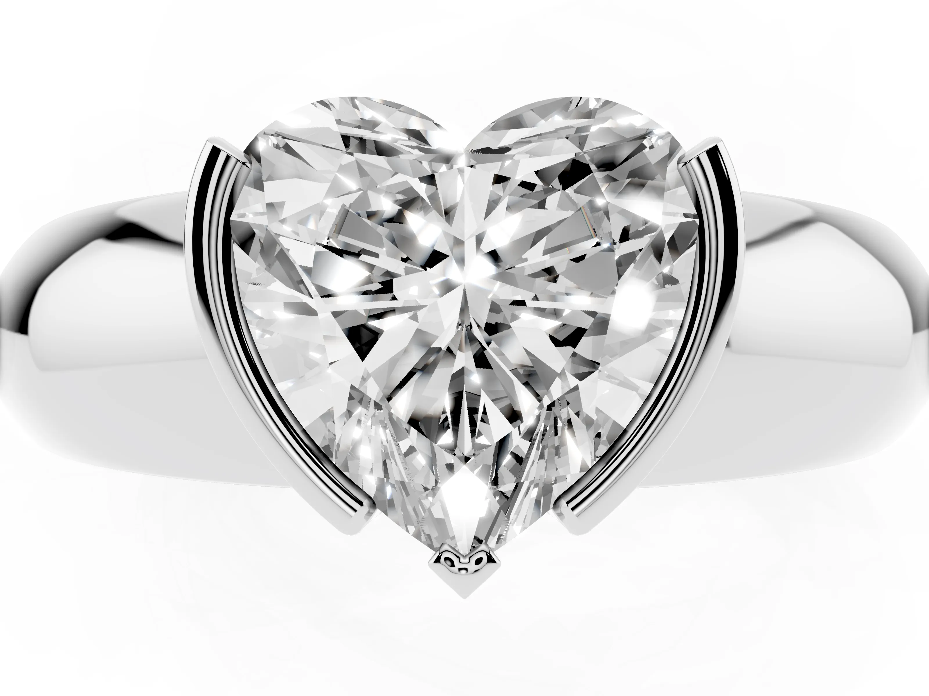 Heart Cut Diamond Solitaire Tension Set Ring Set in Platinum with Wide Band