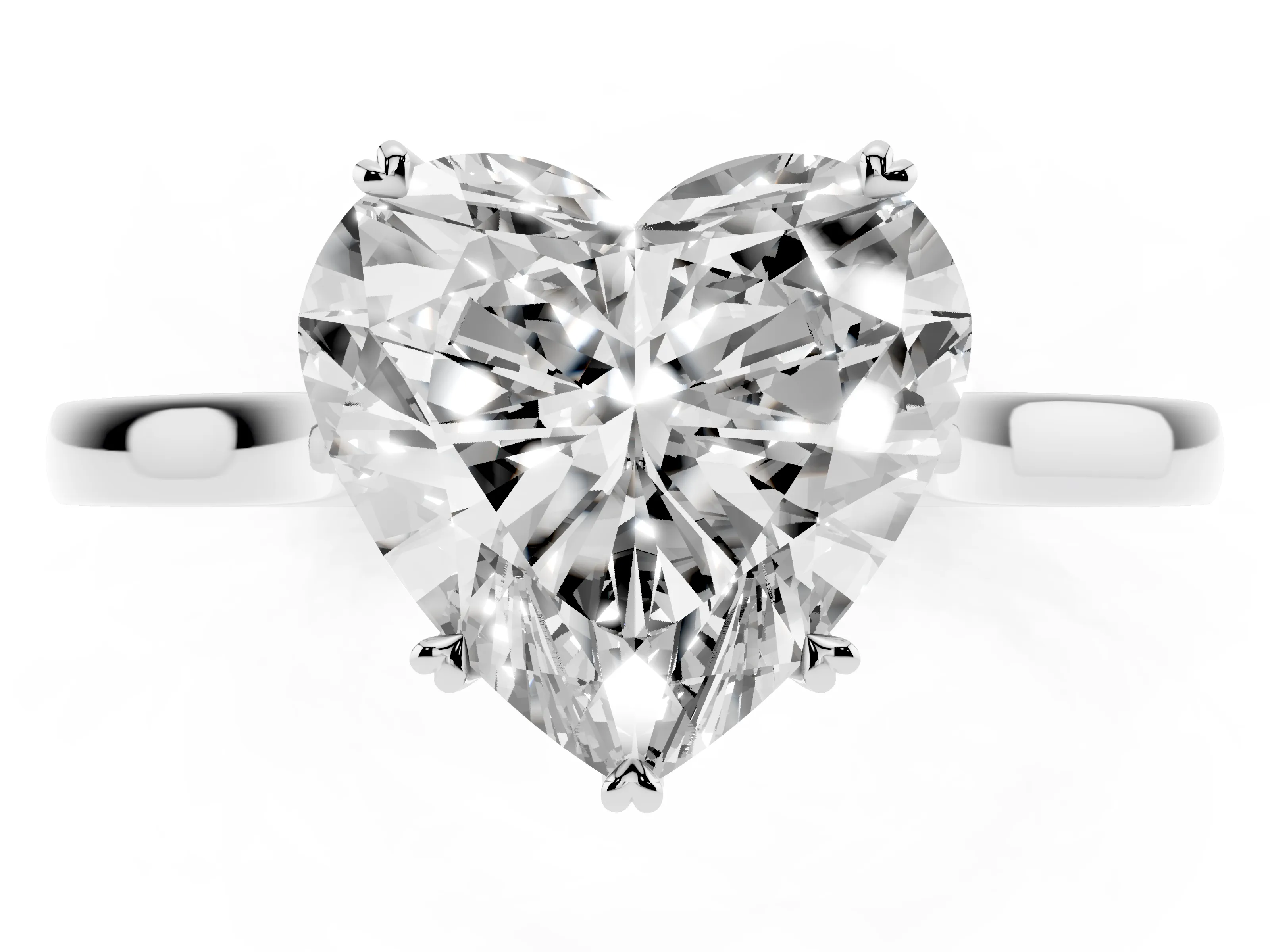 Heart Cut Diamond Solitaire Heart Prong Engagement Ring Set in Silver with Tapered Band