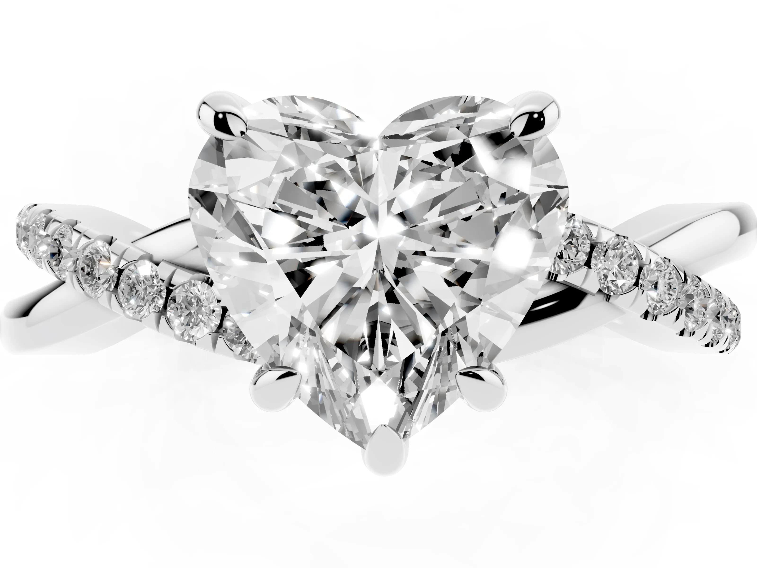 Heart Cut Diamond Twist Band Solitaire Set in Silver with Pavé Accents and Prong Setting