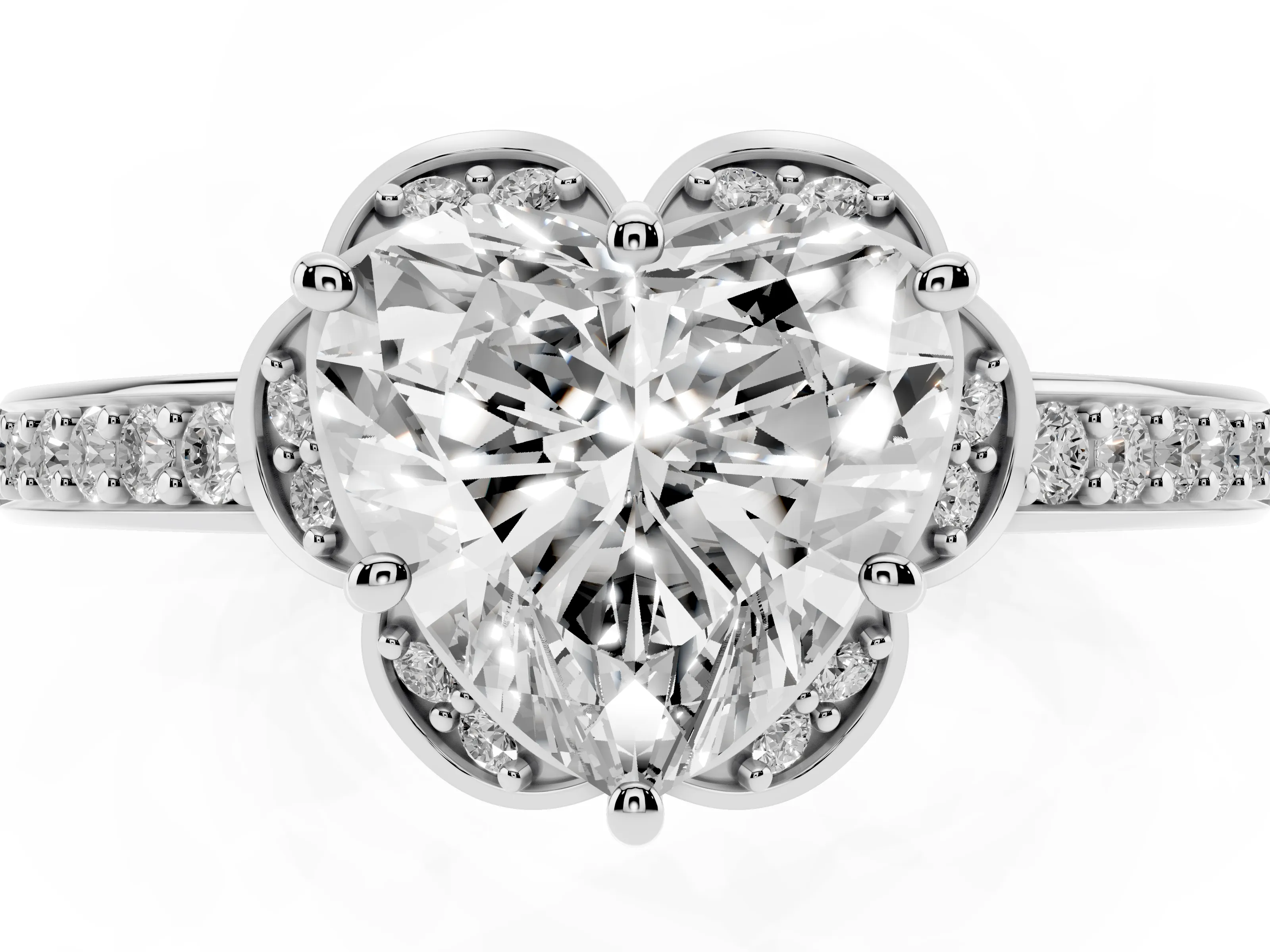 Heart Cut Diamond Halo Ring Set in Silver with Channel Set Band and Prong Setting