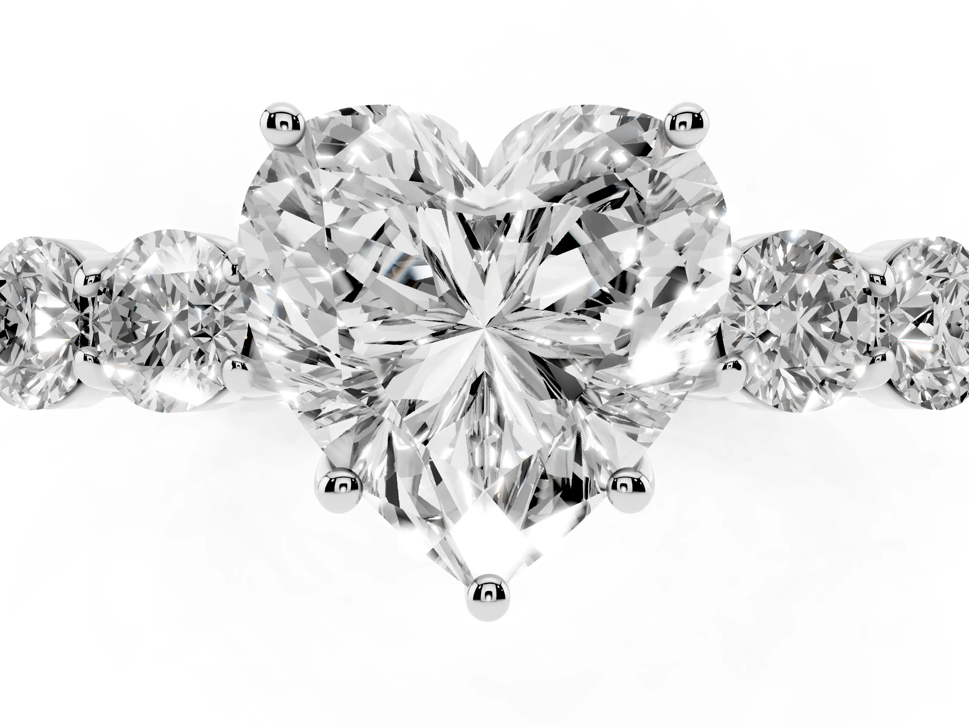 Heart Cut Diamond Five-Stone Prong Set Band Ring Set in Silver with Polished Band