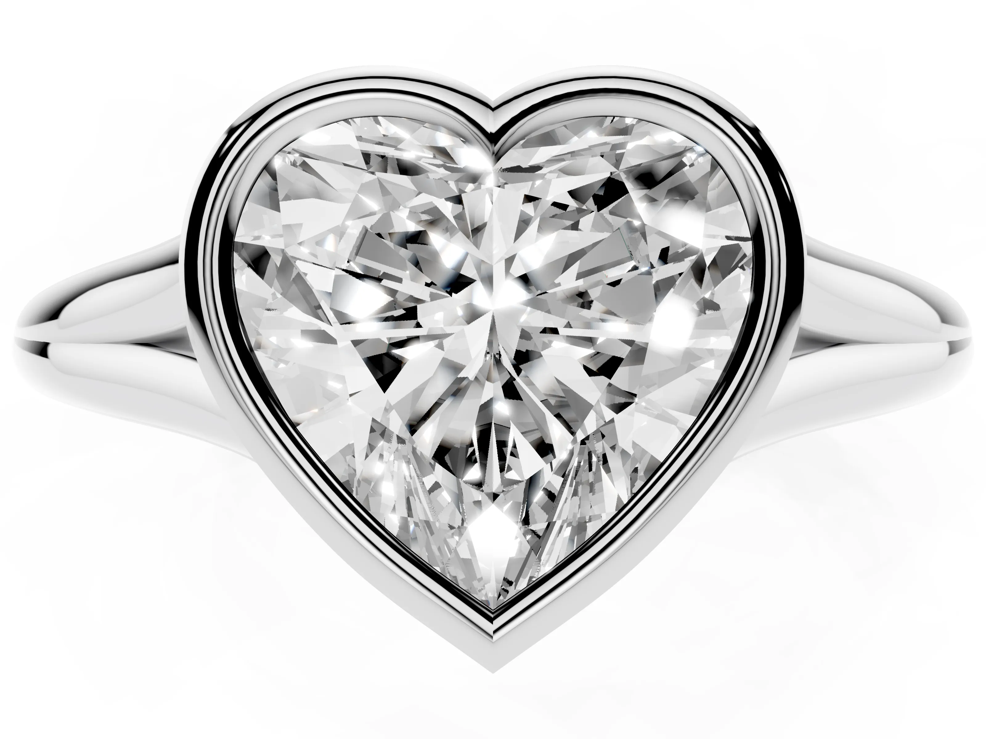 Bezel Set Heart Cut Diamond Solitaire Ring Set in Silver with Tapered Band