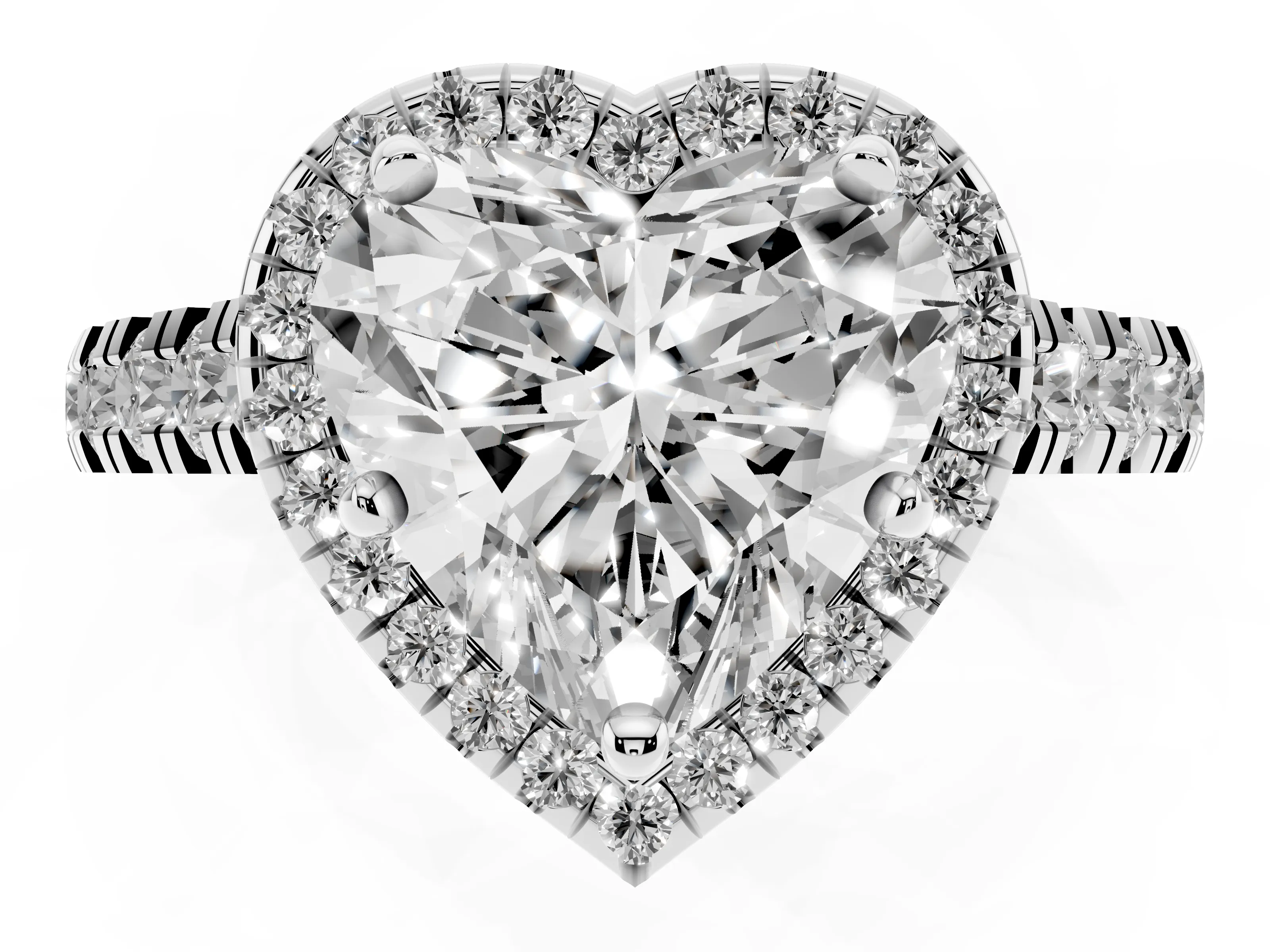 Heart Cut Diamond Halo Engagement Ring Set in Platinum with Pavé Band and Prong-Set Center