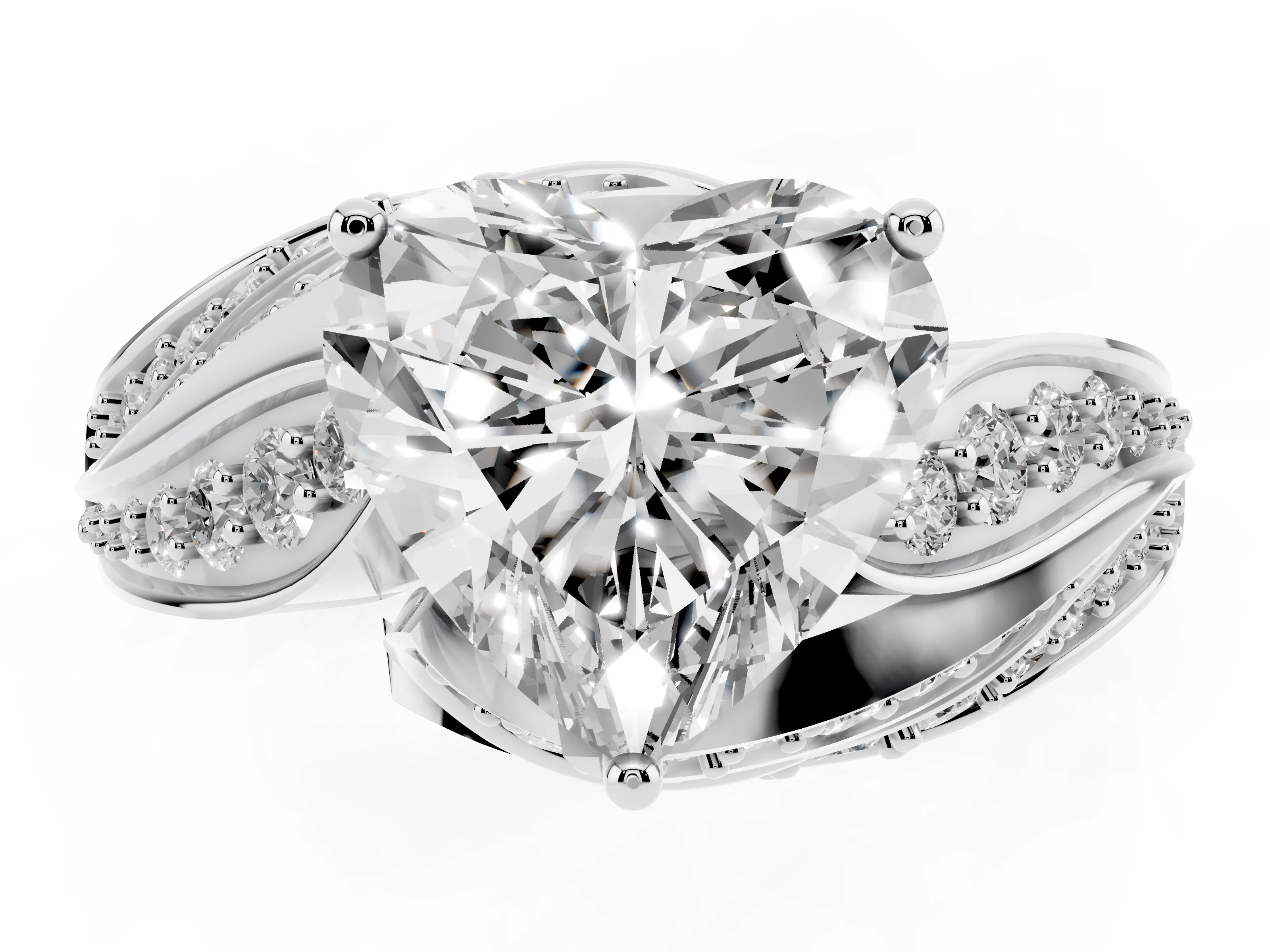 Heart Cut Diamond Solitaire Ring Set in Silver with Layered Twist Pavé Band
