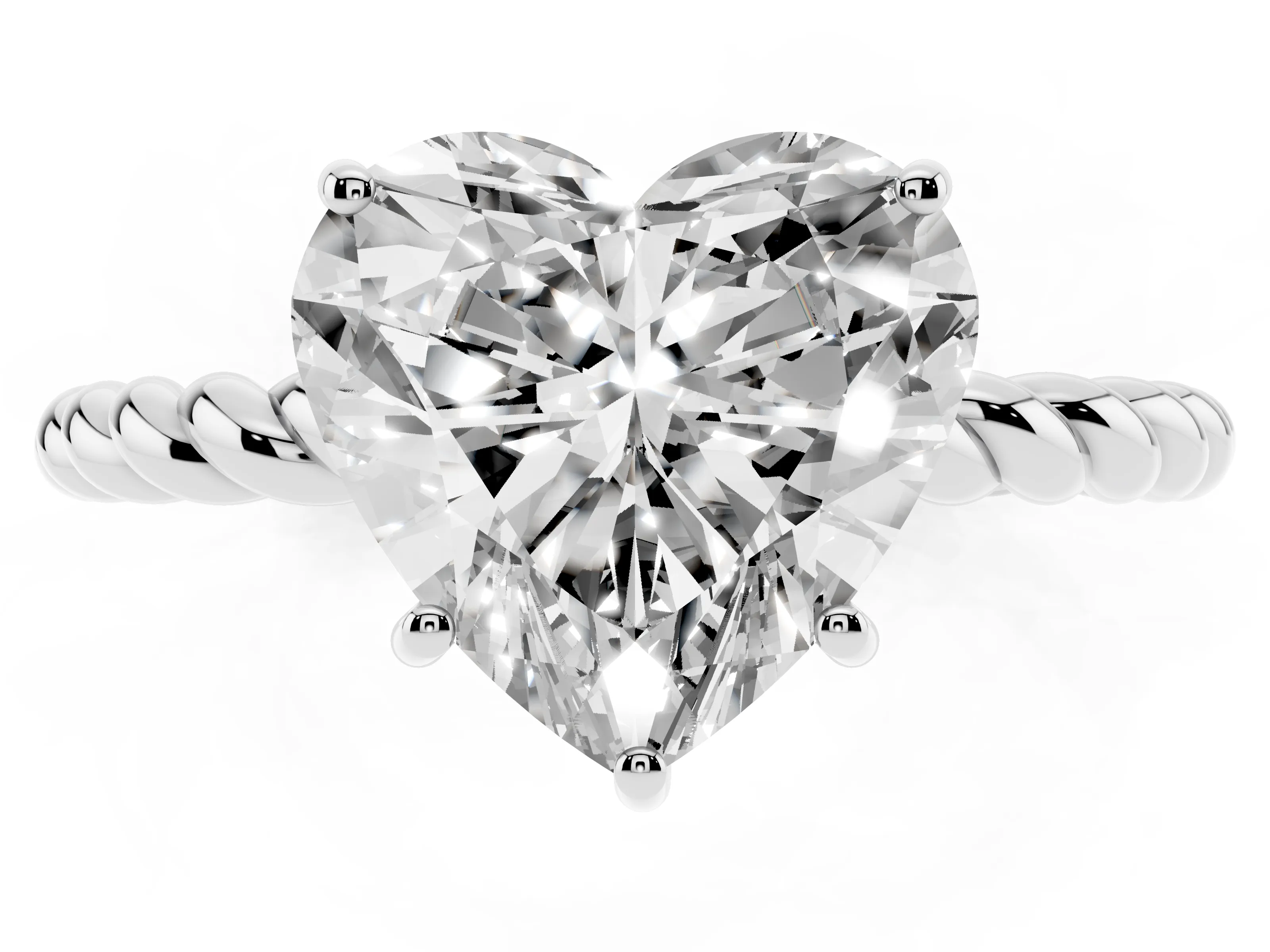 Heart Cut Diamond Solitaire Ring Set in White gold with Twist Band and Prong Setting