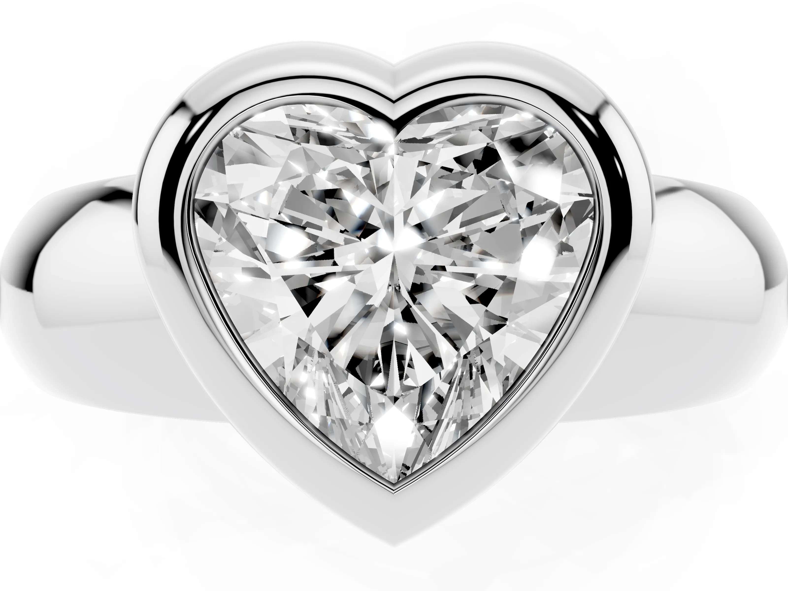Bezel Set Heart Cut Diamond Solitaire Ring Set in White gold with Wide Band