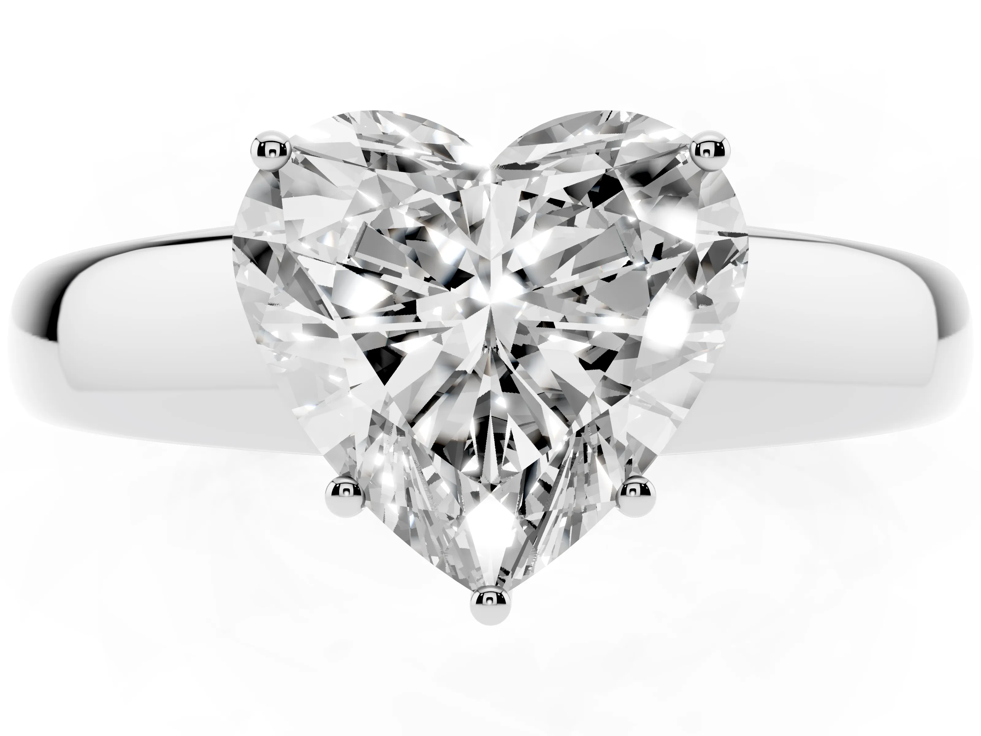 Heart Cut Diamond Solitaire Ring Set in Platinum with Tapered Band and Prong Setting