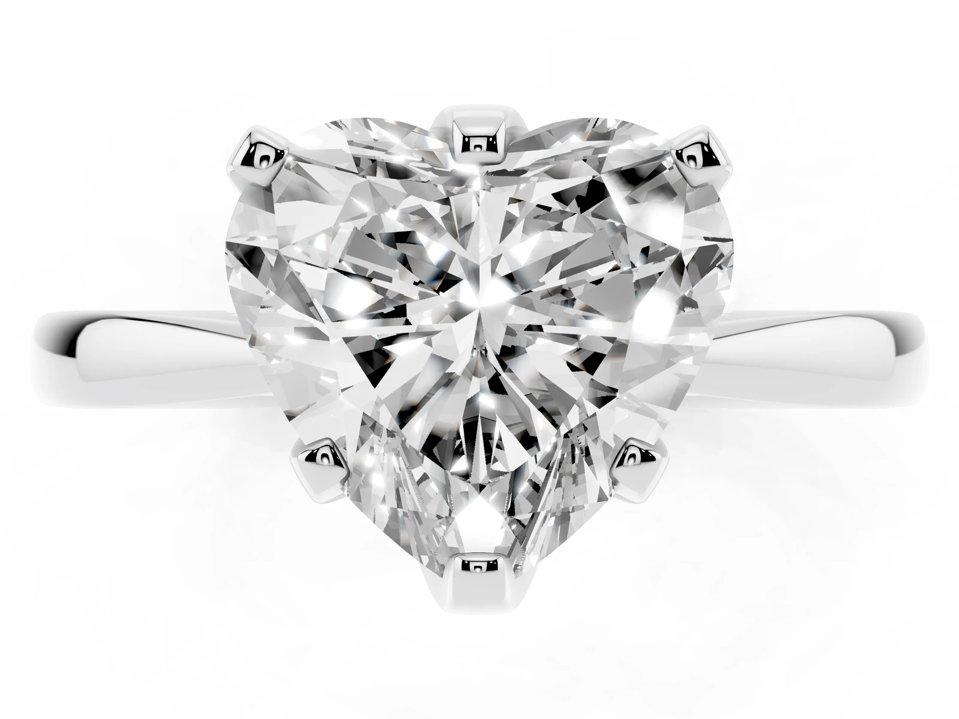 Heart Cut Diamond Solitaire Engagement Ring Set in White gold with Slim Tapered Solitaire Band