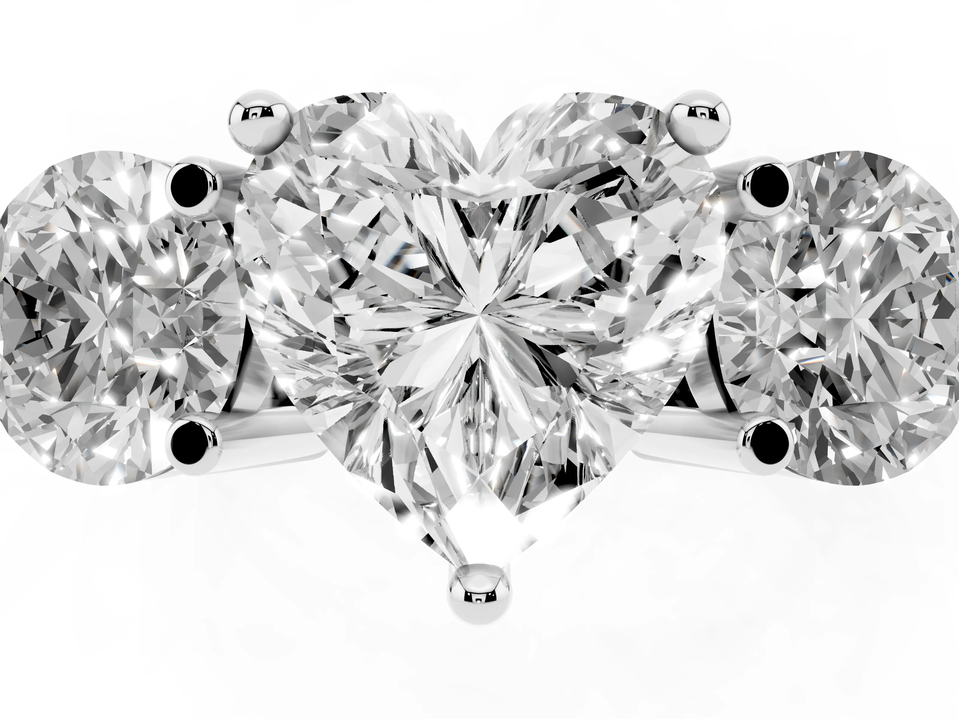 Heart Cut Diamond Three-Stone Ring Set in Silver with Prong Setting and Classic Band