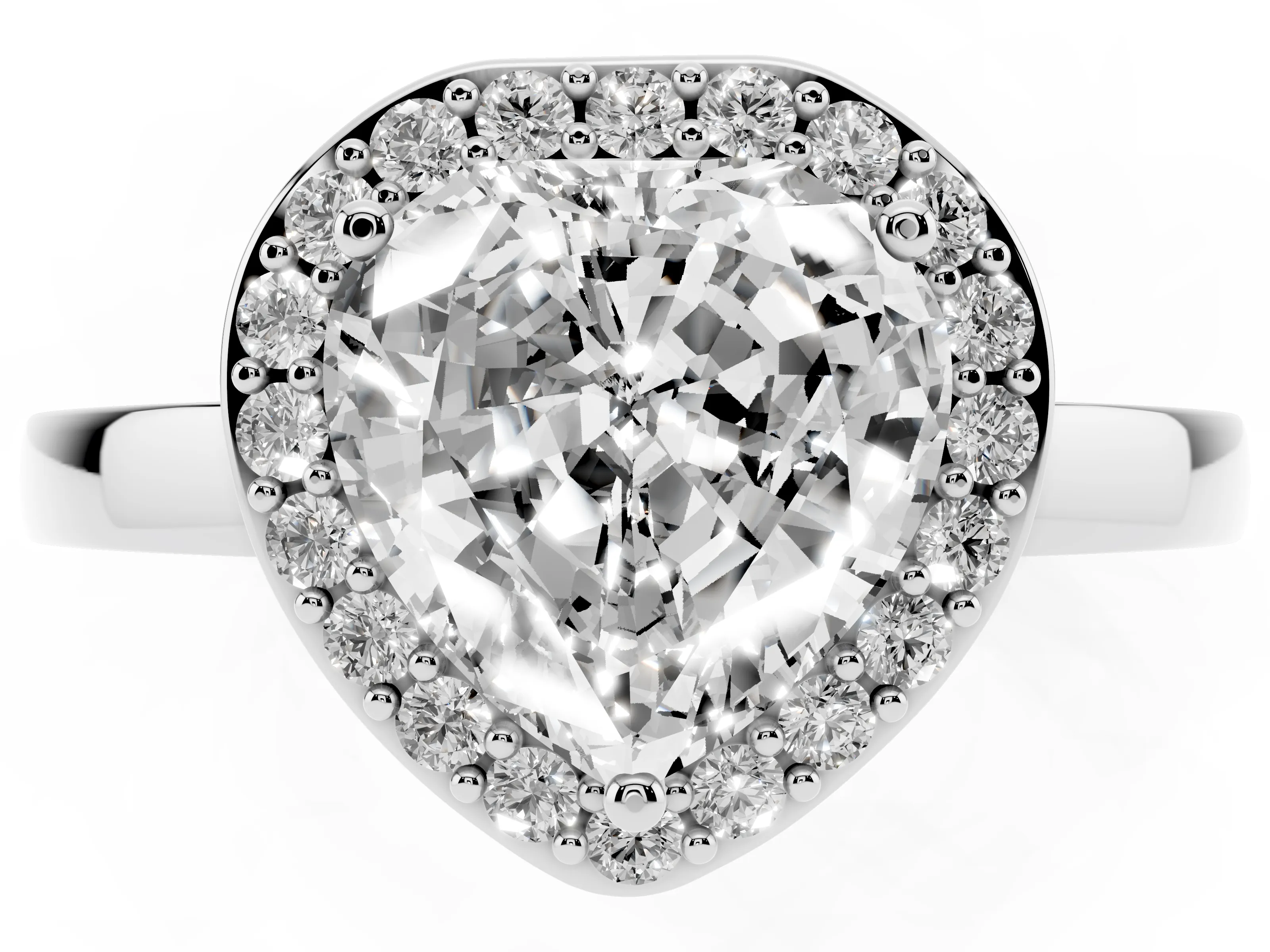 Heart Cut Diamond Halo Ring Set in Silver with Solitaire Band and Prong Setting