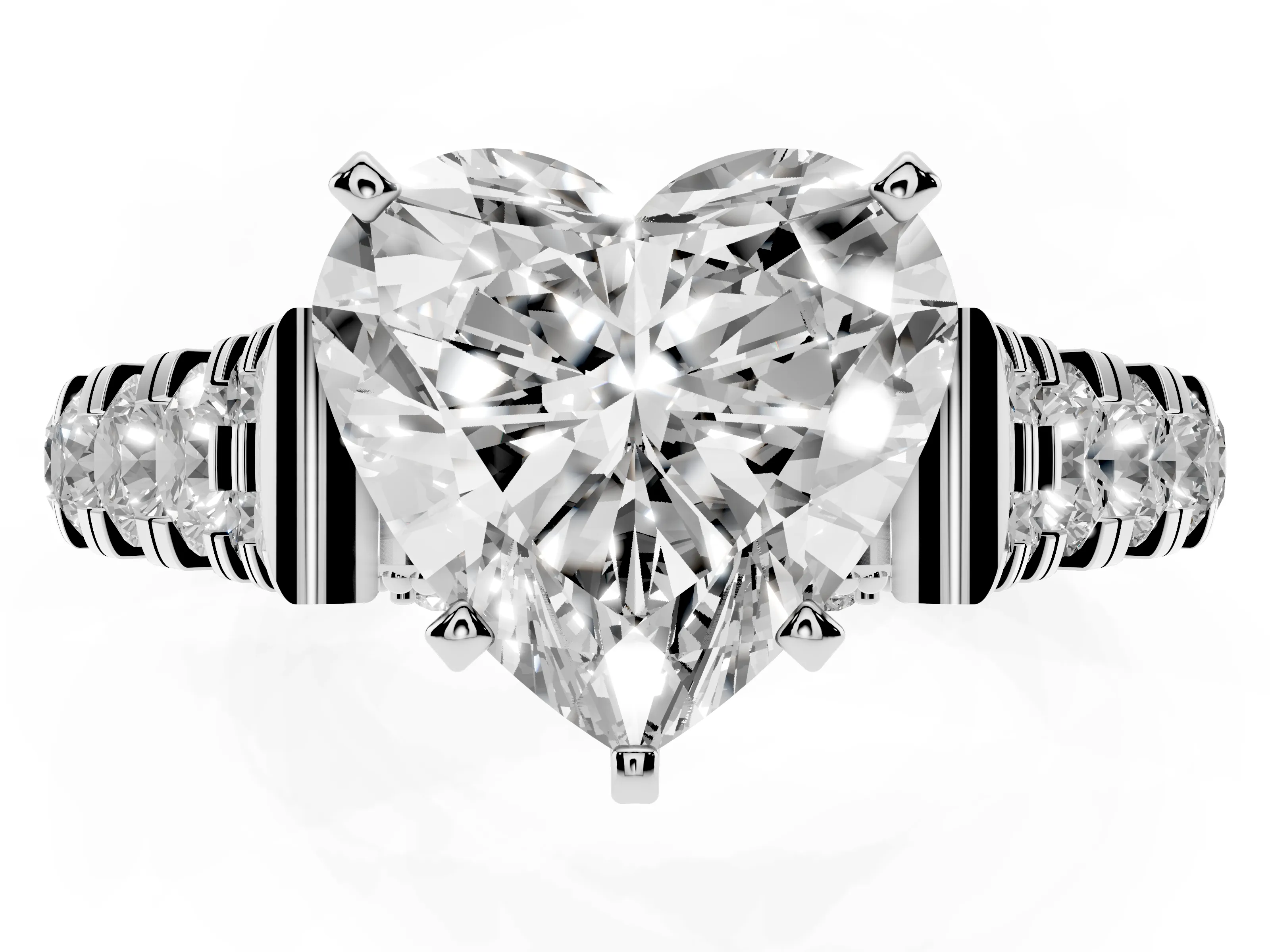 Heart Cut Diamond Classic Solitaire Ring Set in White gold with Pavé Band and Prong Setting