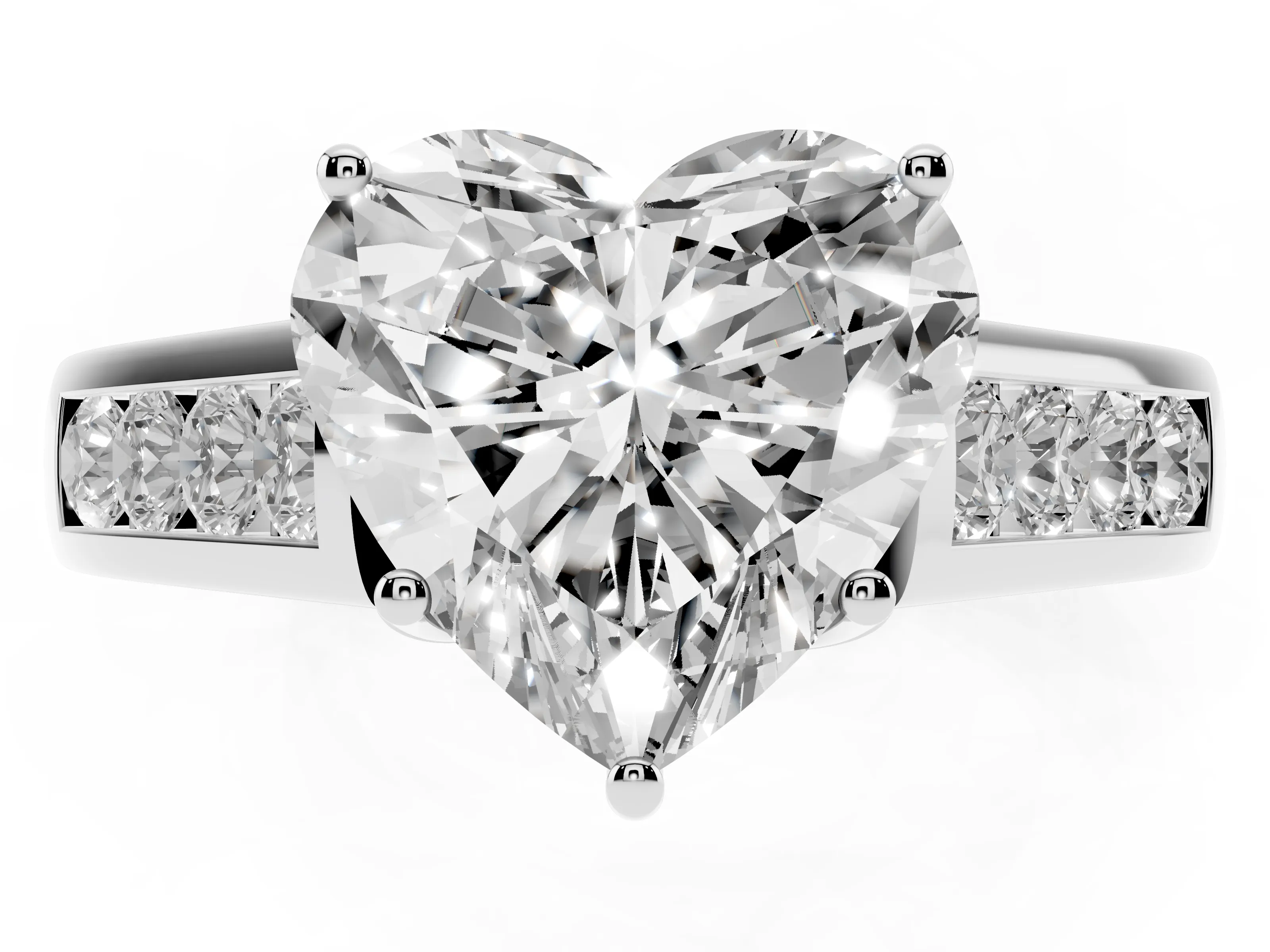 Heart Cut Diamond Solitaire Channel-Set Engagement Ring Set in White gold with Prong Setting