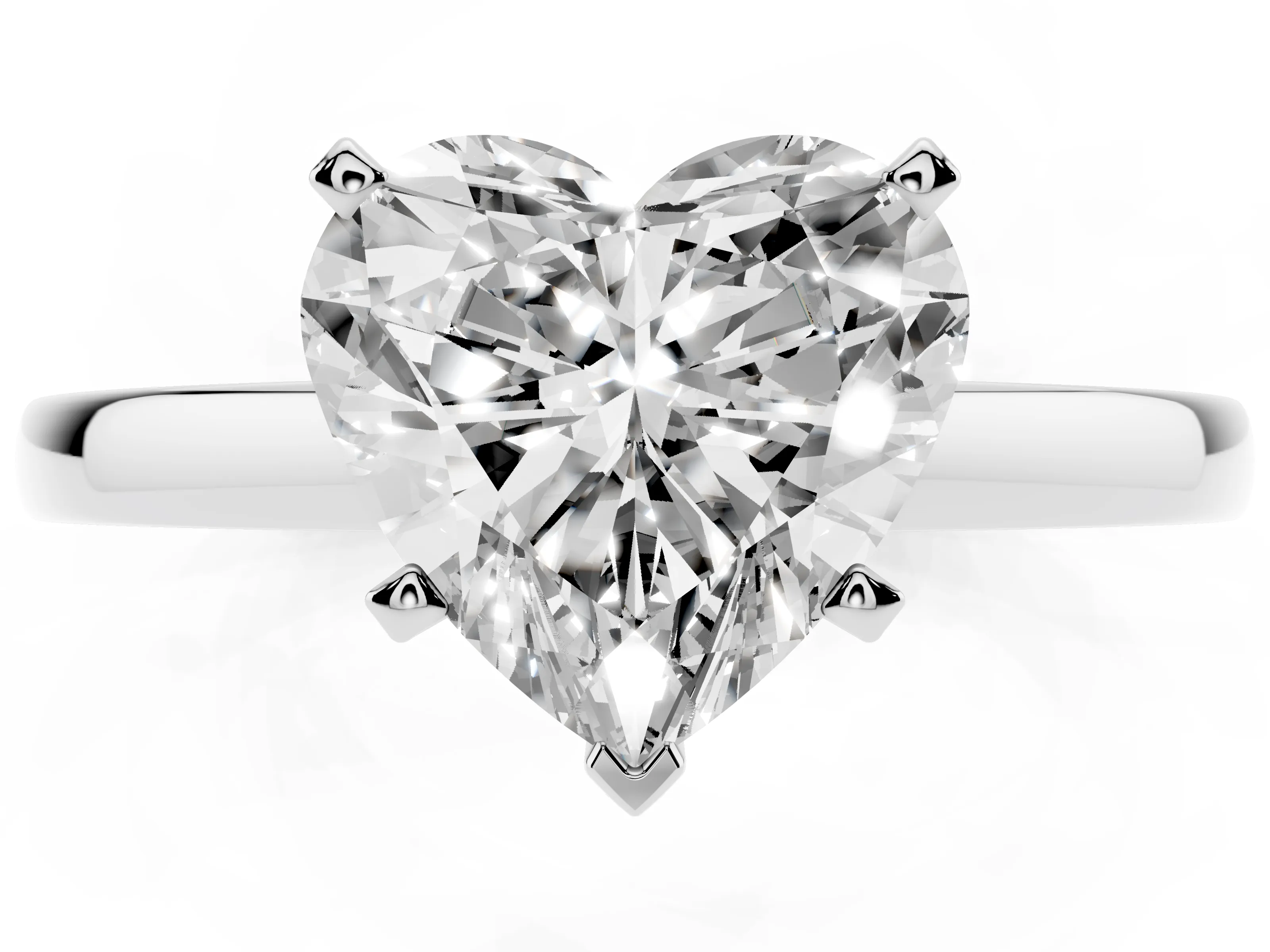 Heart Cut Diamond Solitaire Engagement Ring Set in Platinum with Prong Setting on a Classic Band