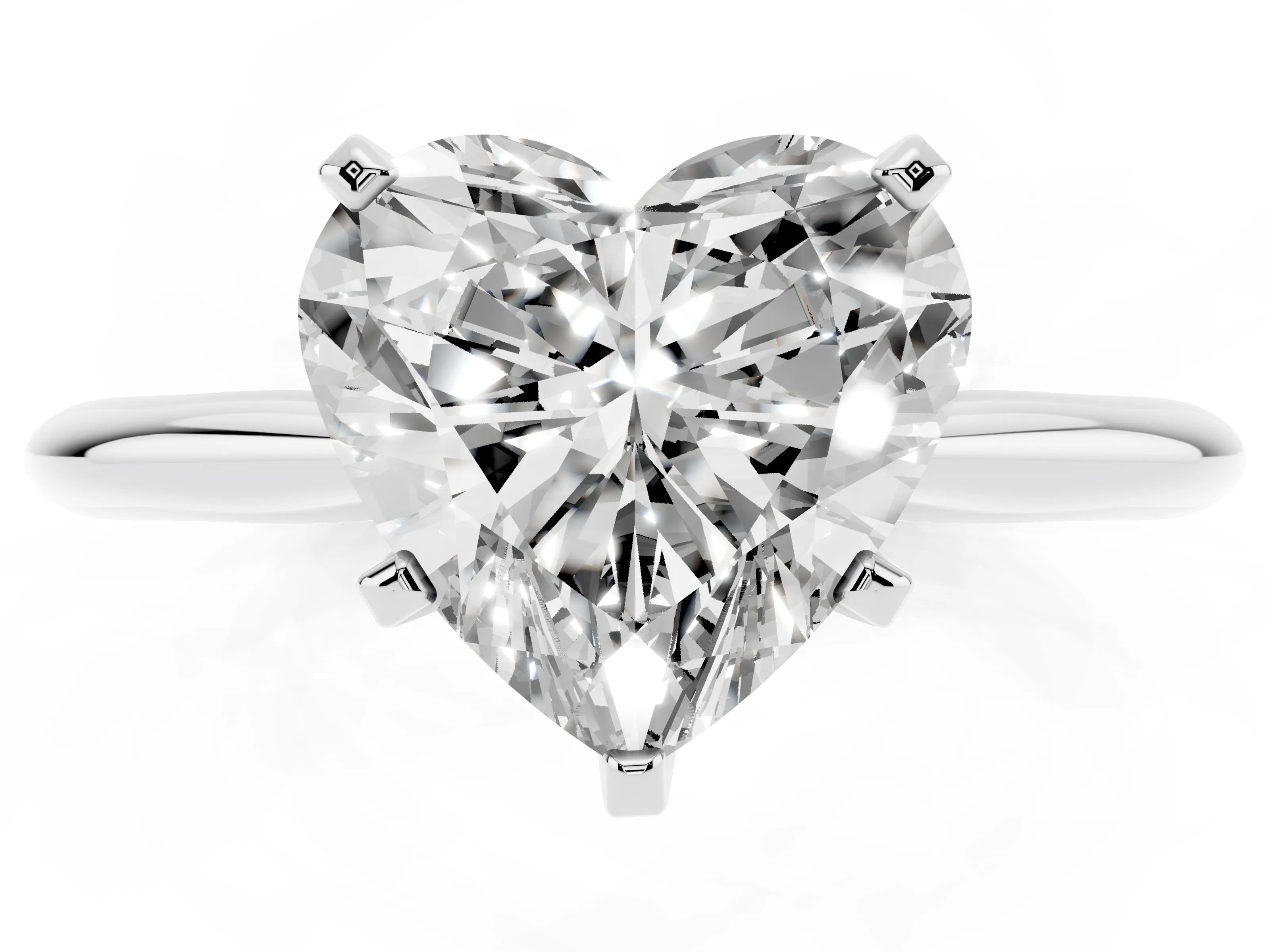 Heart Cut Diamond Solitaire Ring Set in Silver with Prong Setting on a Plain Round Band