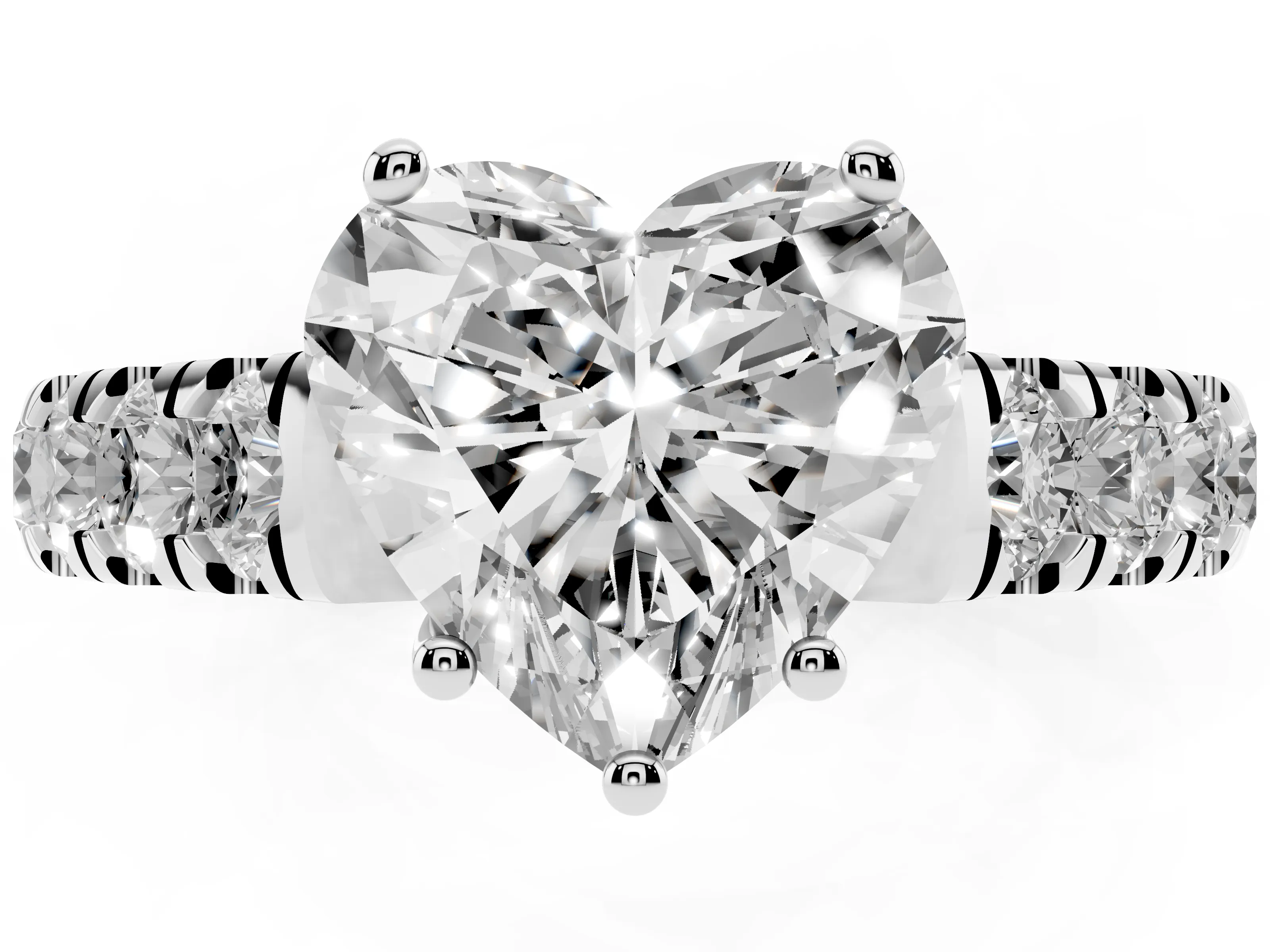 Heart Cut Diamond Solitaire Ring Set in Silver with Cut-Down Micro Pavé Band and Prong Setting