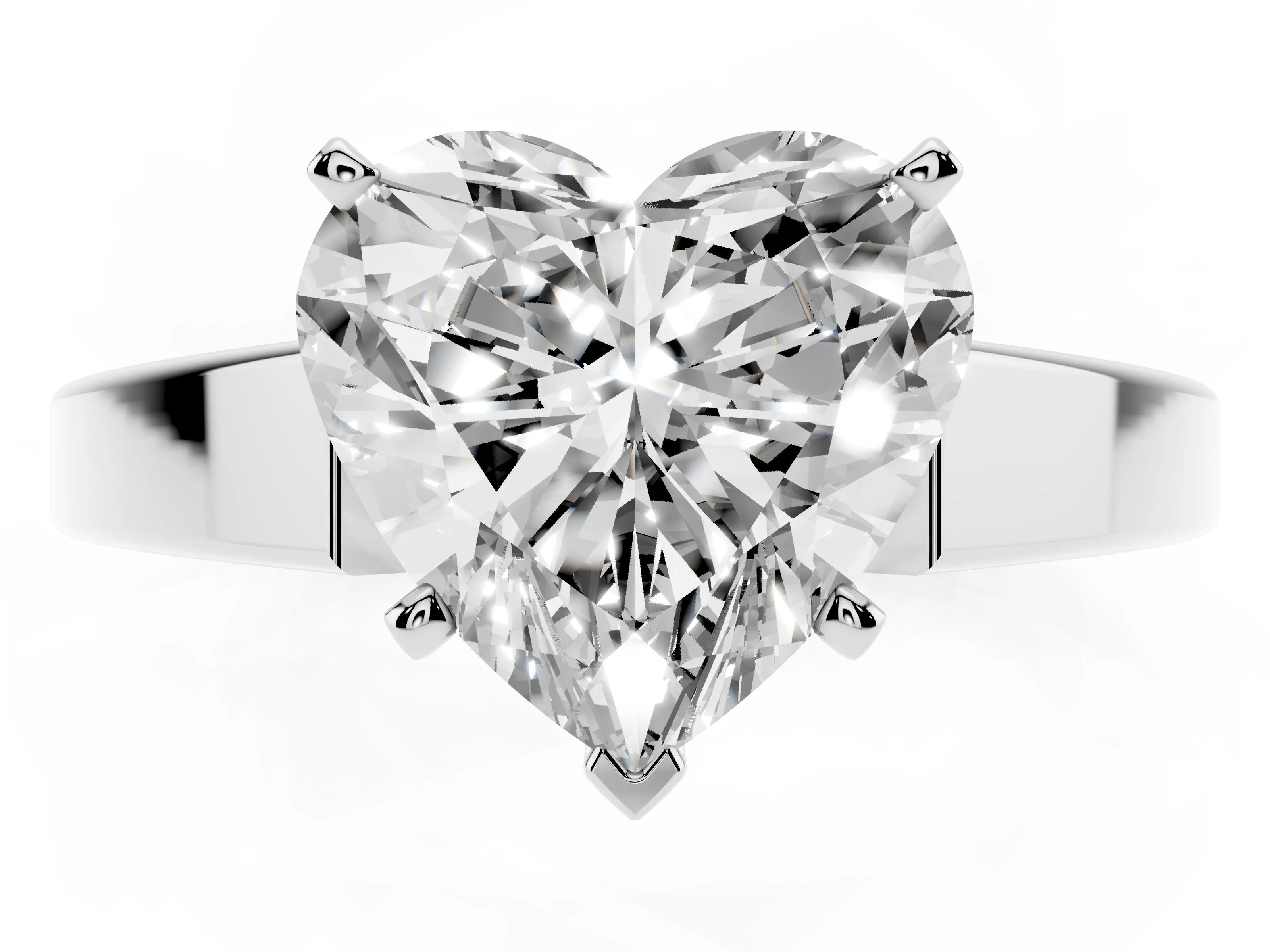 Heart Cut Diamond Solitaire Engagement Ring Set in White gold with Prong Setting and Tapered Band