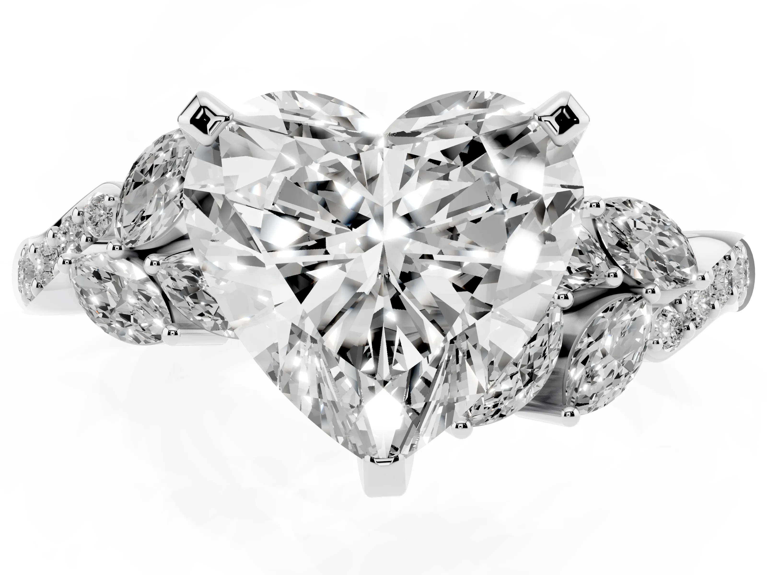 Heart Cut Diamond Solitaire Ring Set in White gold with Marquise Twist Band and Prong Setting