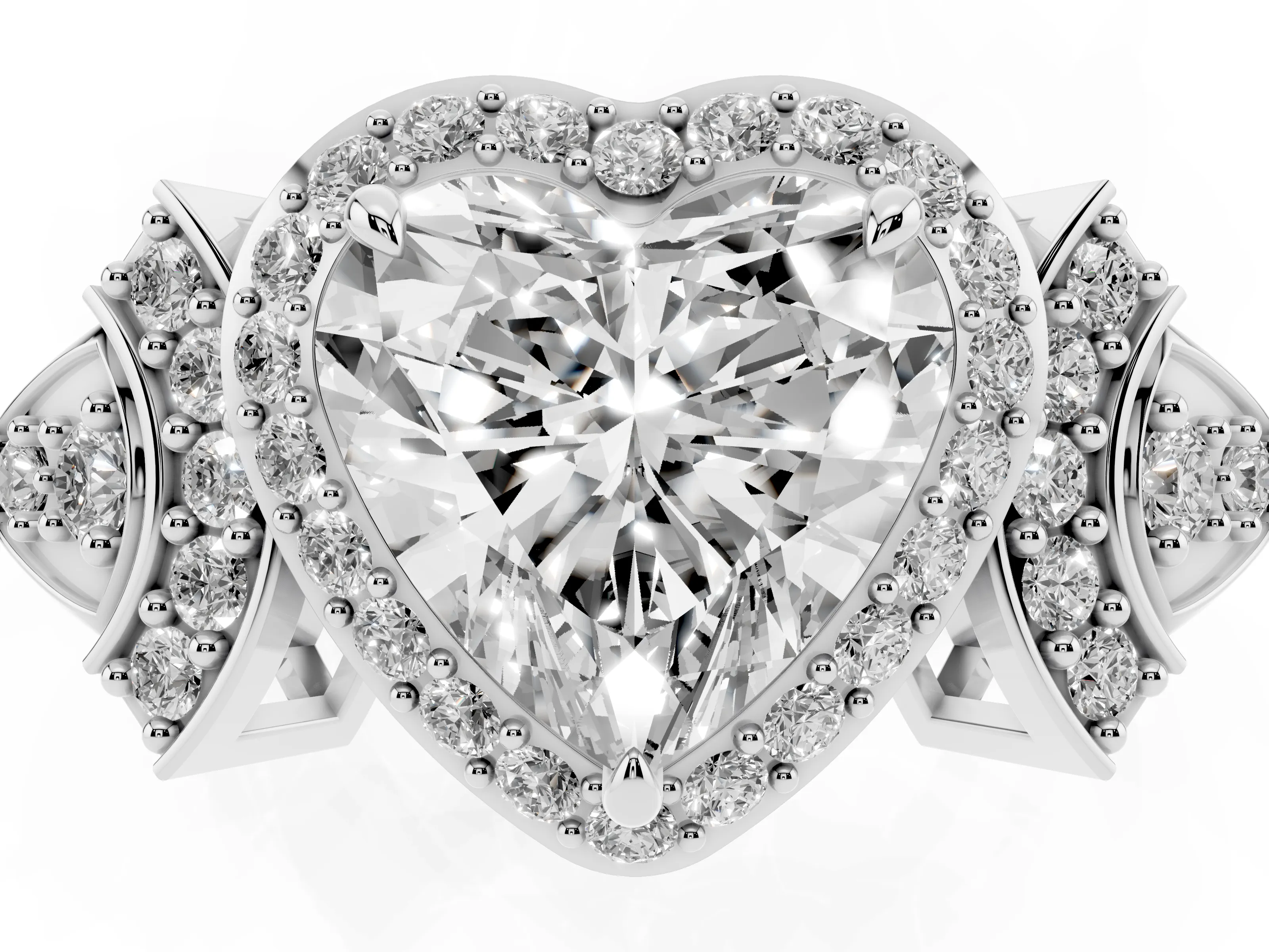 Heart Cut Diamond Halo Engagement Ring Set in Silver with Accent Stone Split Shank