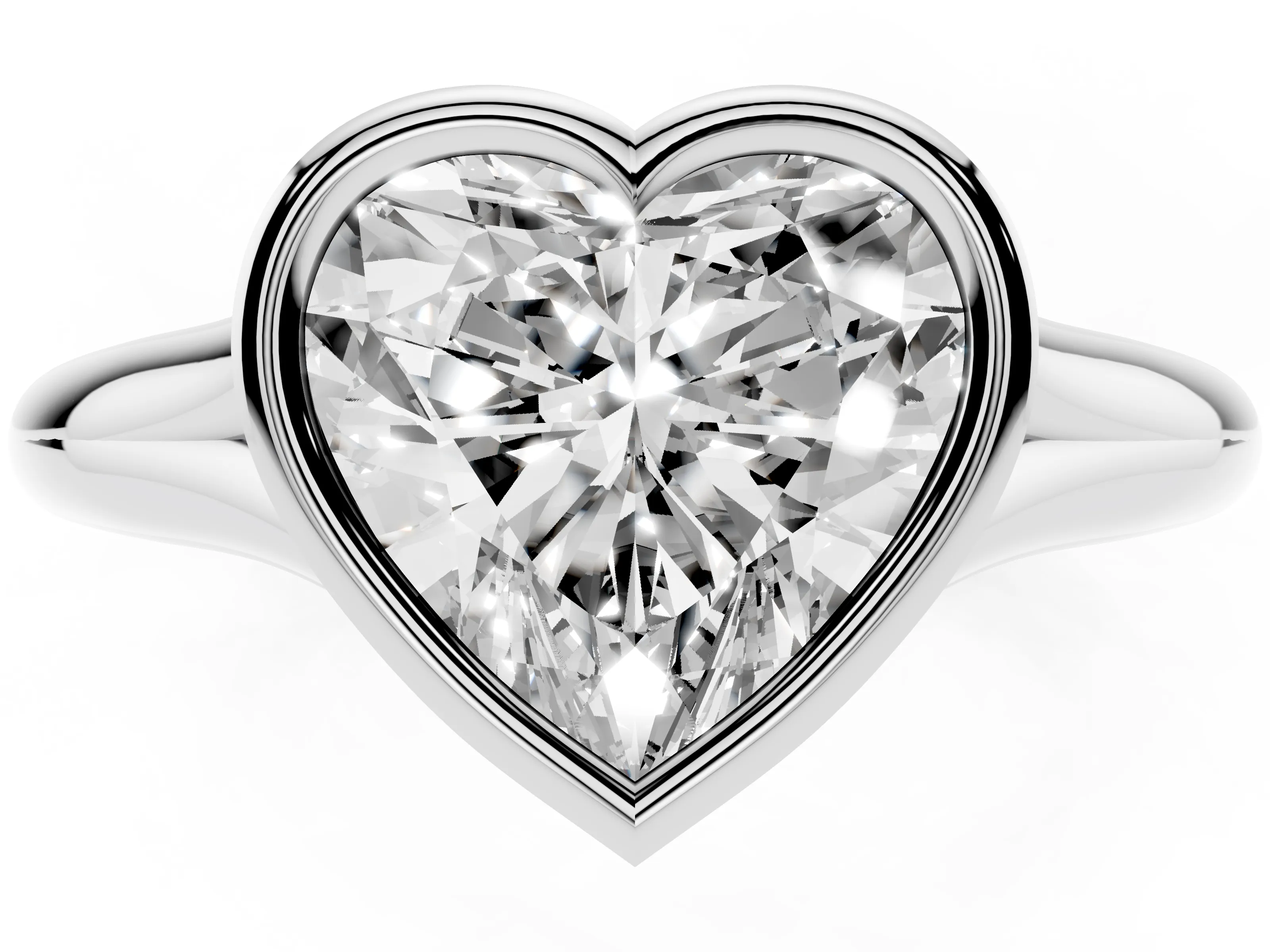 Bezel Set Heart Cut Diamond Solitaire Ring Set in Platinum with Smooth Band