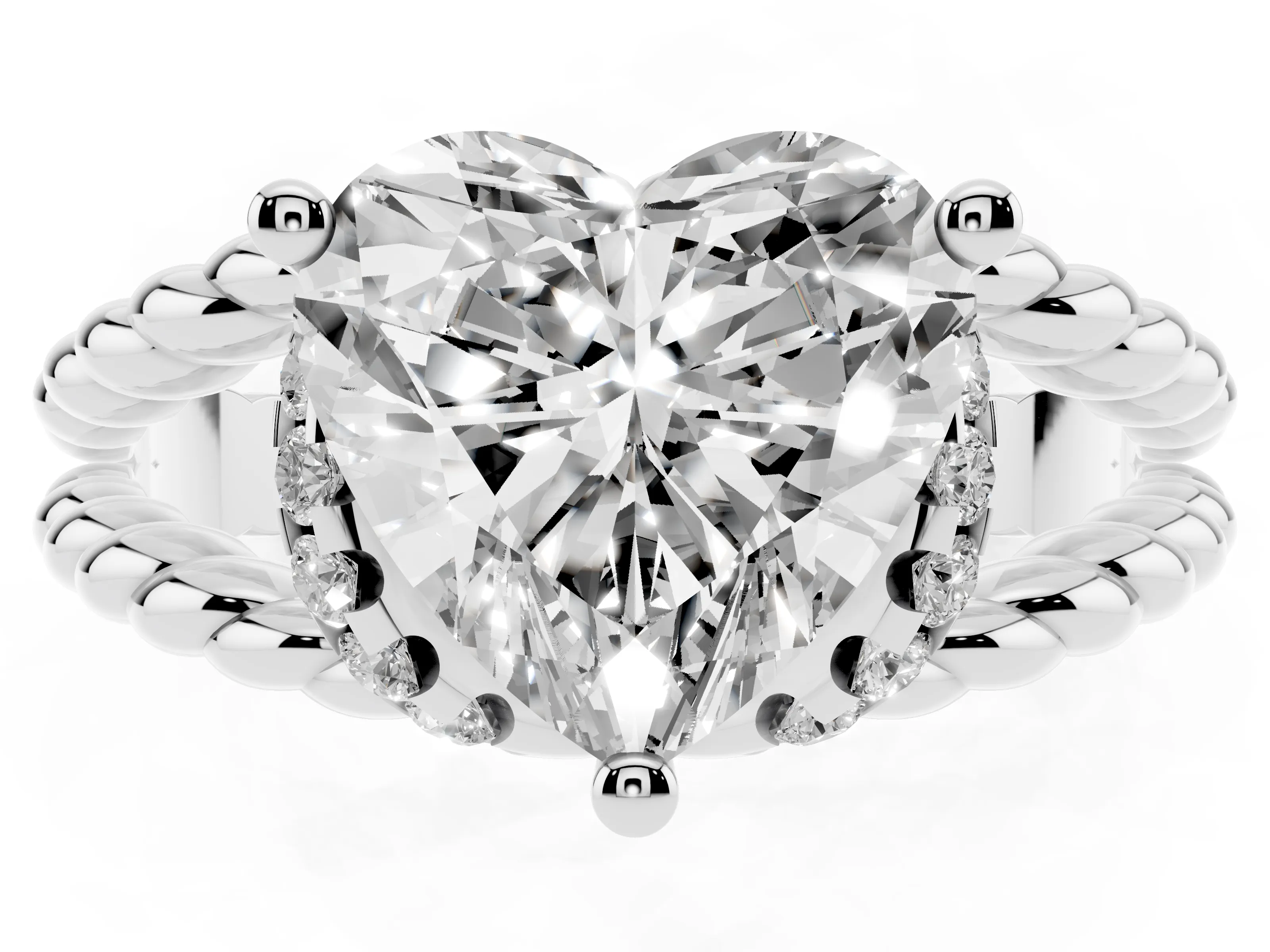 Heart Cut Diamond Halo Ring Set in White gold with Twisted Band and Prong Setting