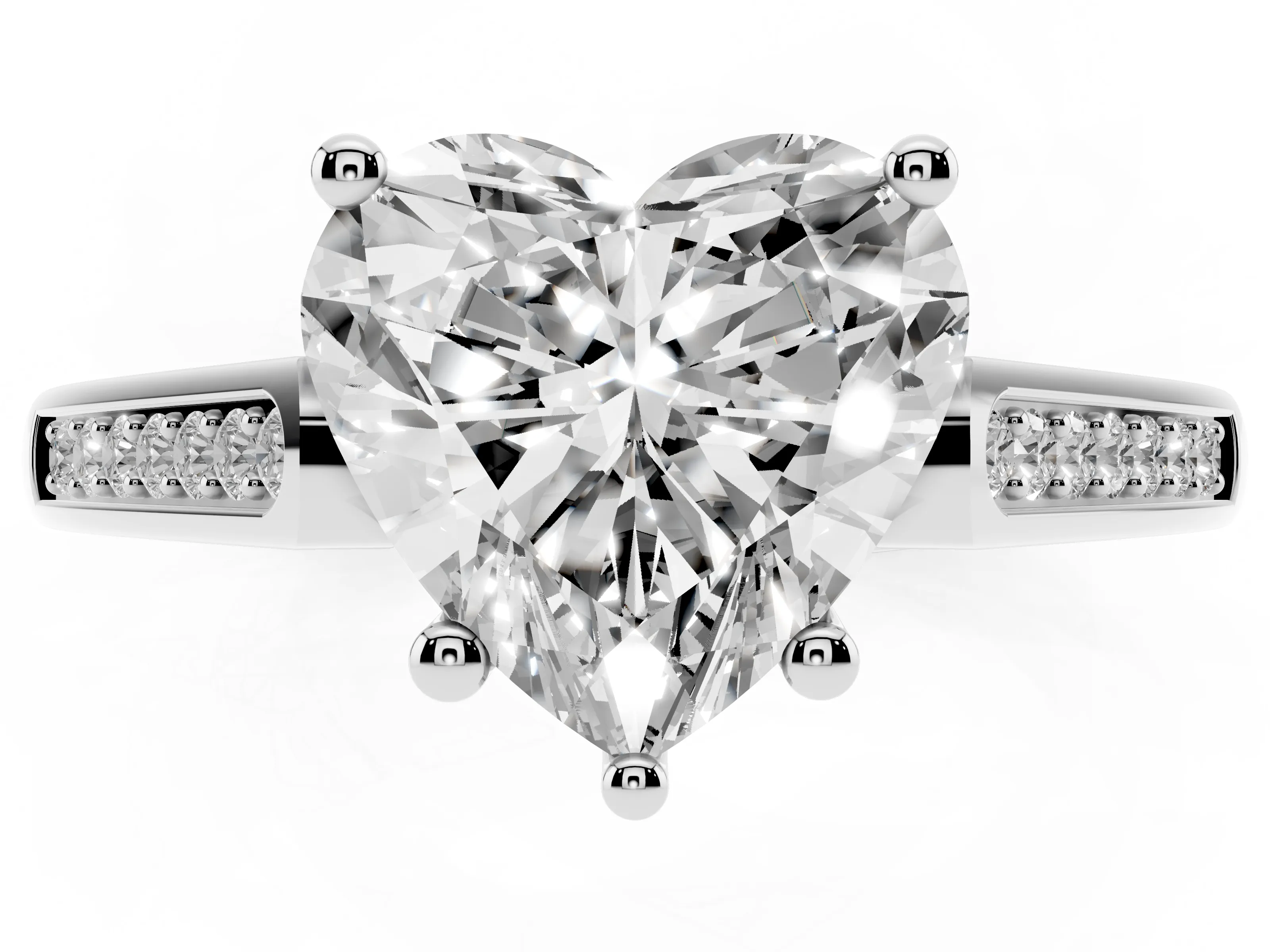 Heart Cut Diamond Solitaire Cathedral Engagement Ring Set in White gold with Channel-Set Band and Prong Setting