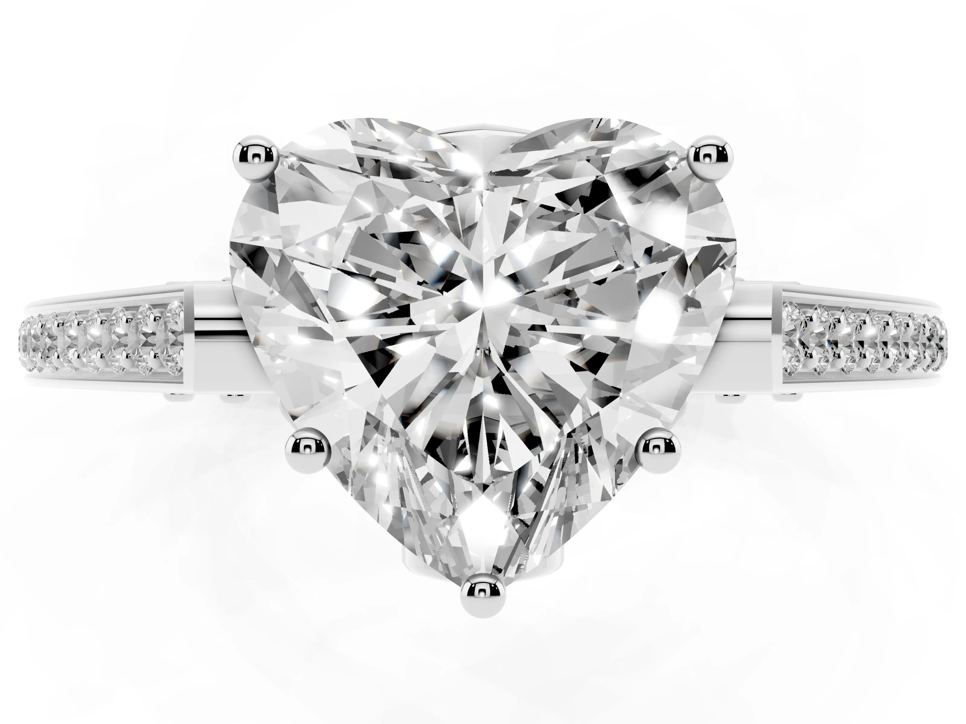 Heart Cut Diamond Cathedral Pavé Engagement Ring Set in Silver with Prong Setting