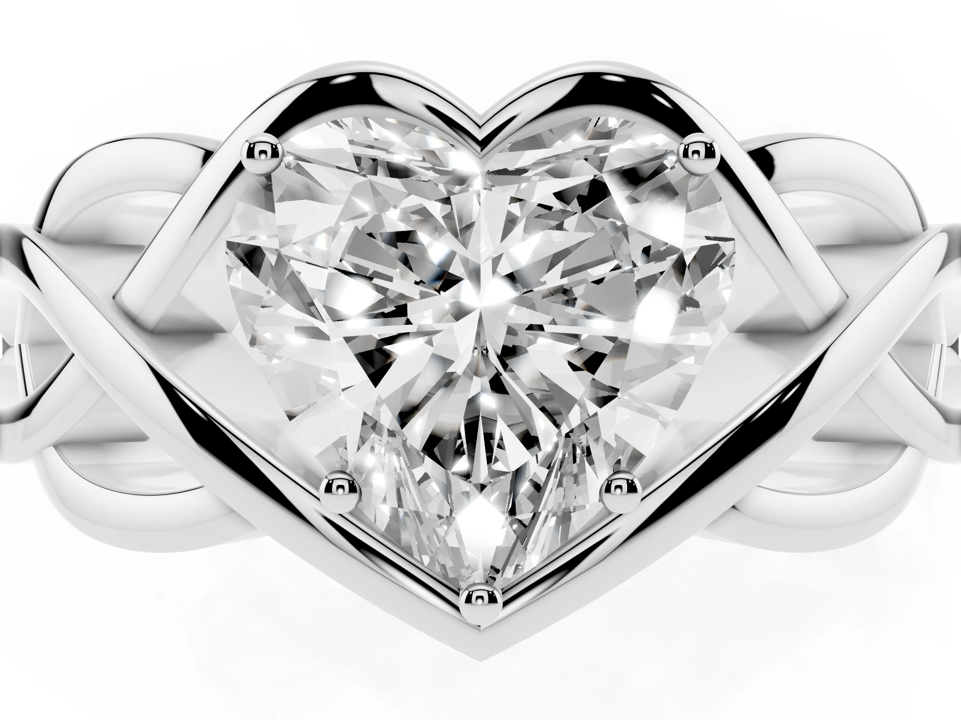 Heart Cut Diamond Solitaire Ring Set in White gold with Intertwined Band