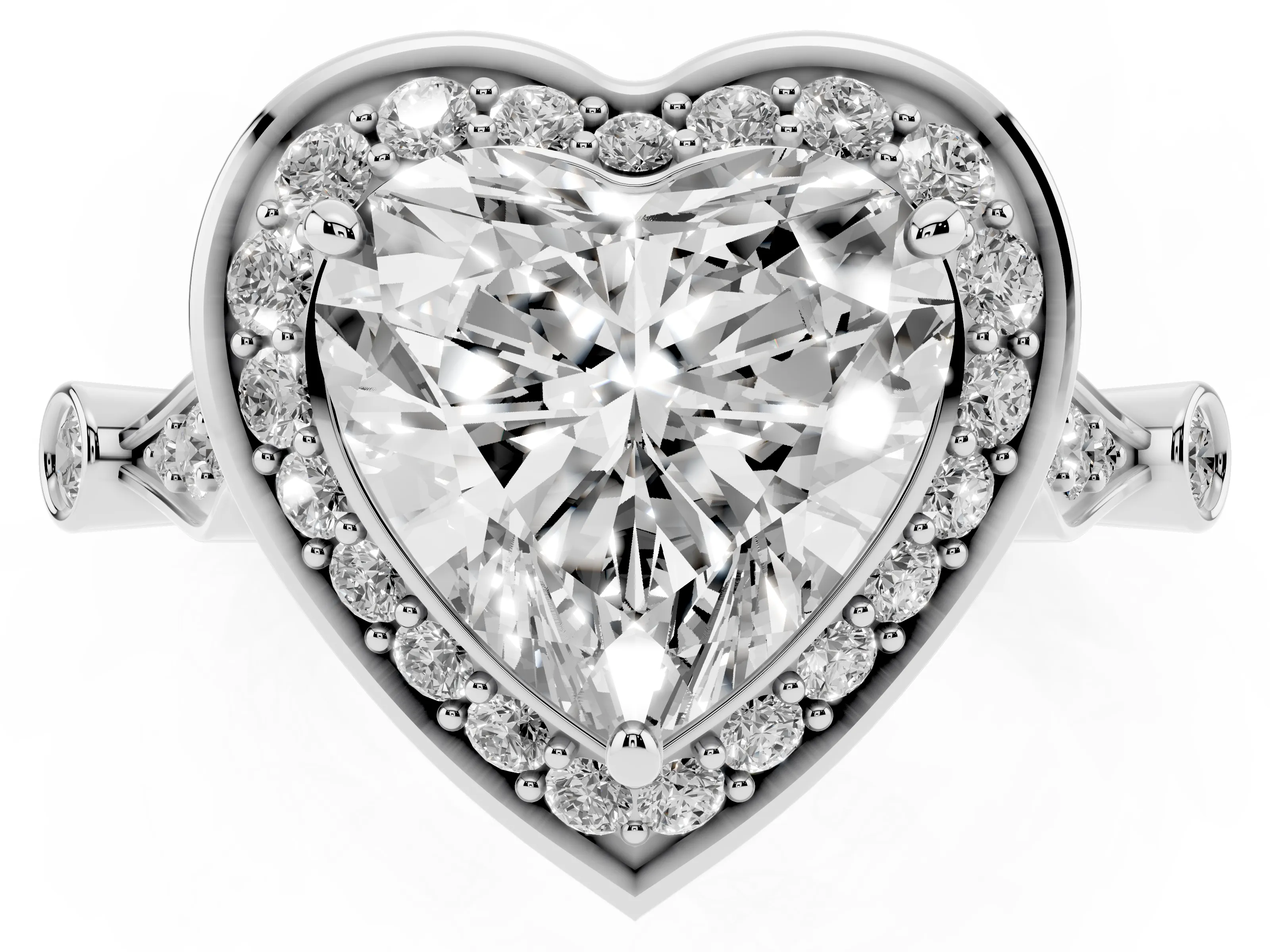 Heart Cut Diamond Halo Engagement Ring Set in Platinum with Twisted Band and Prong Setting