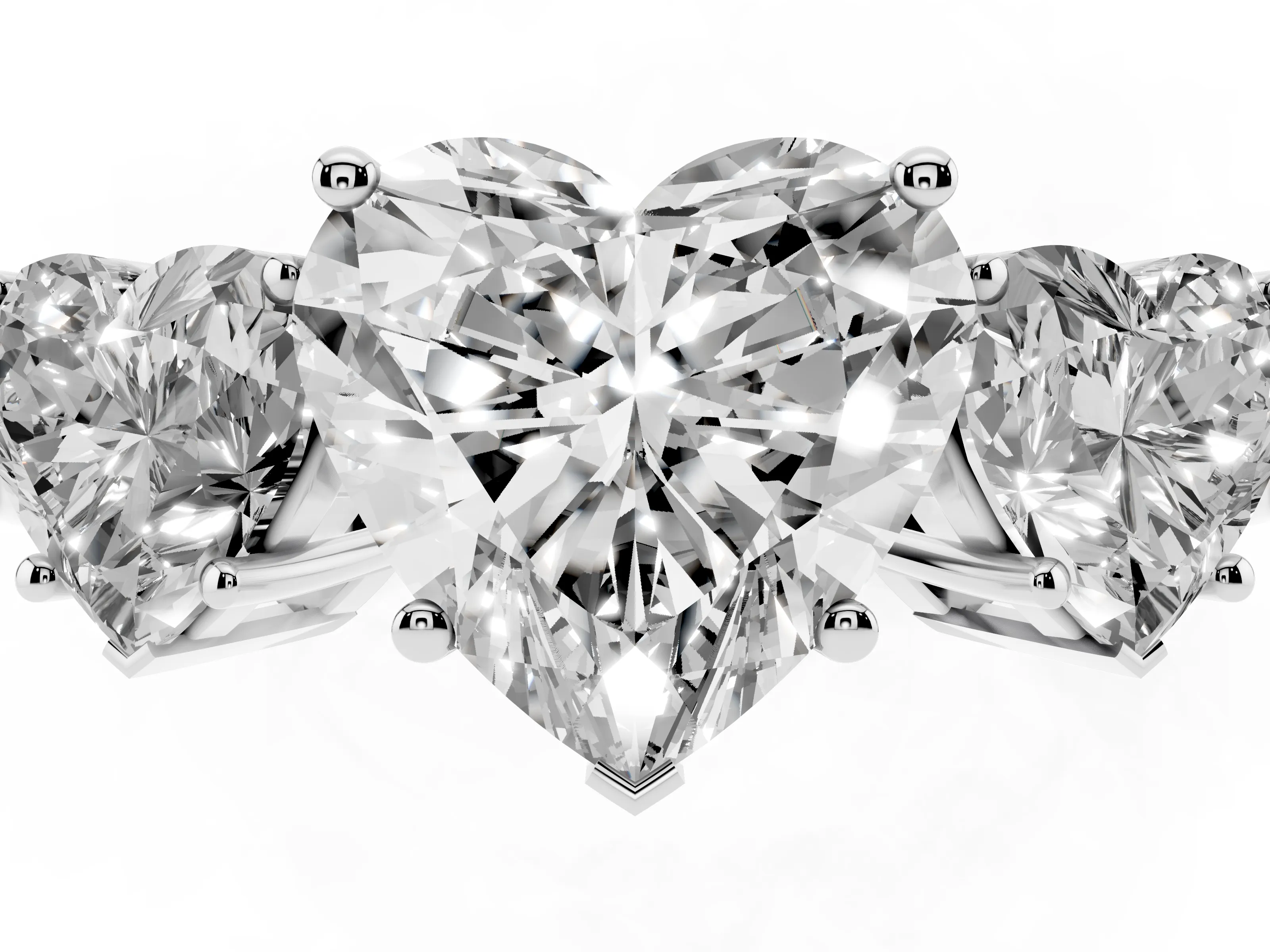 Heart Cut Diamond Three-Stone Engagement Ring Set in Silver with Flat Band