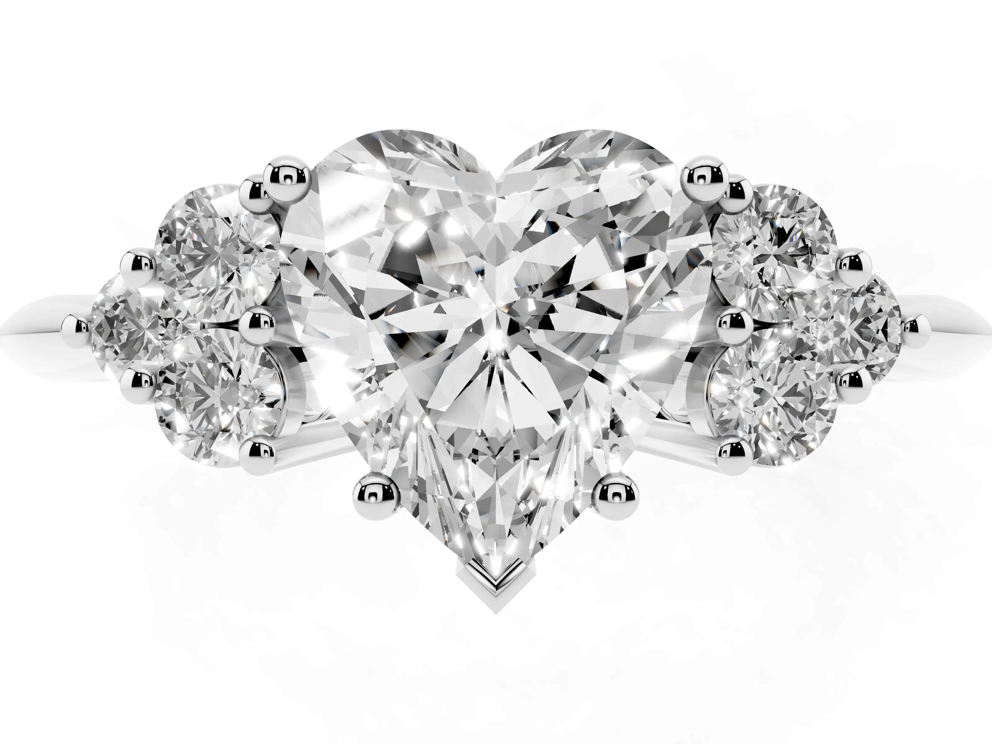 Heart Cut Diamond Cluster Ring Set in Platinum with Plain Band and Prong Setting