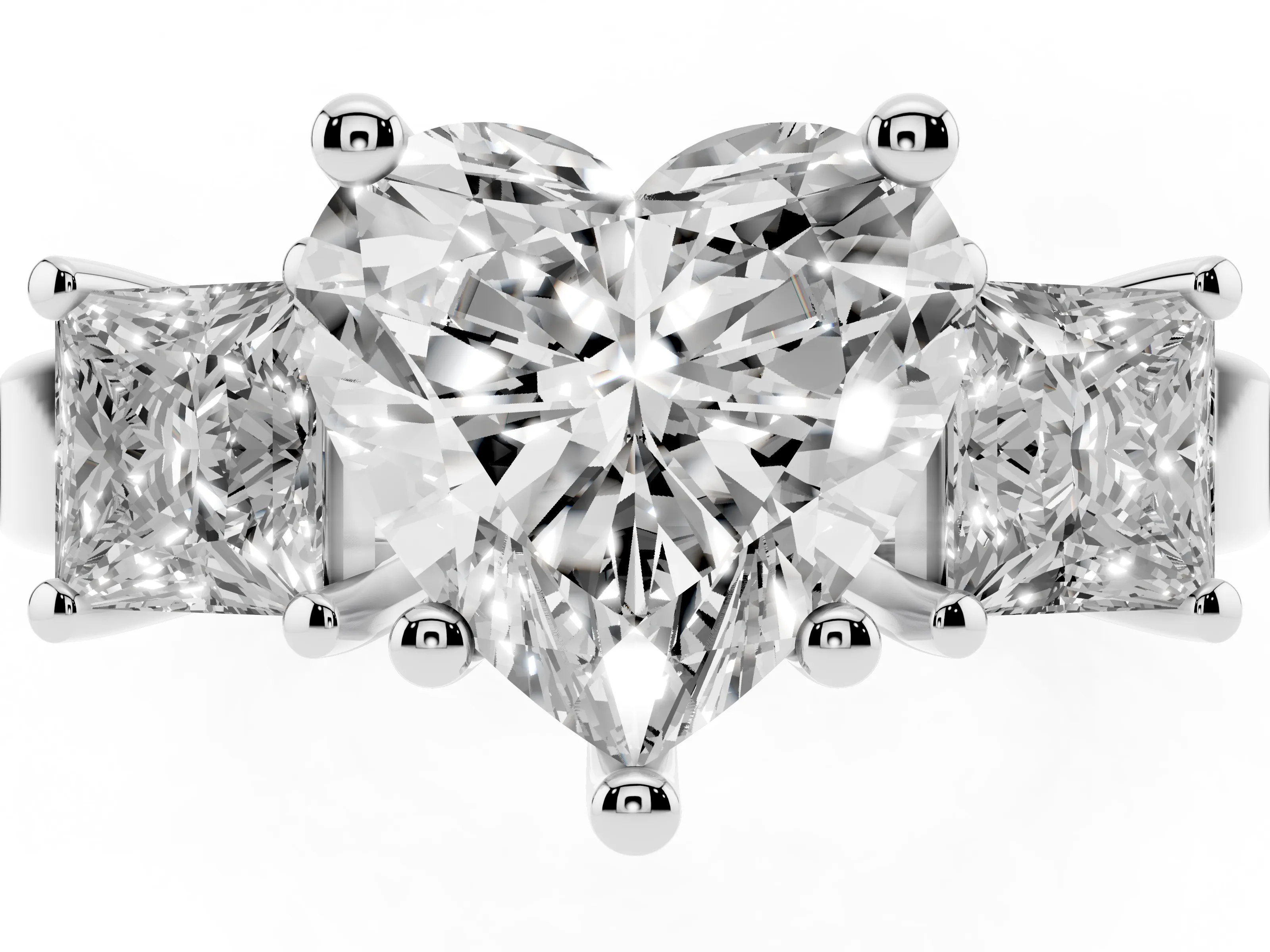 Three-Stone Heart Cut Diamond Solitaire Ring Set in Platinum with Prong Setting