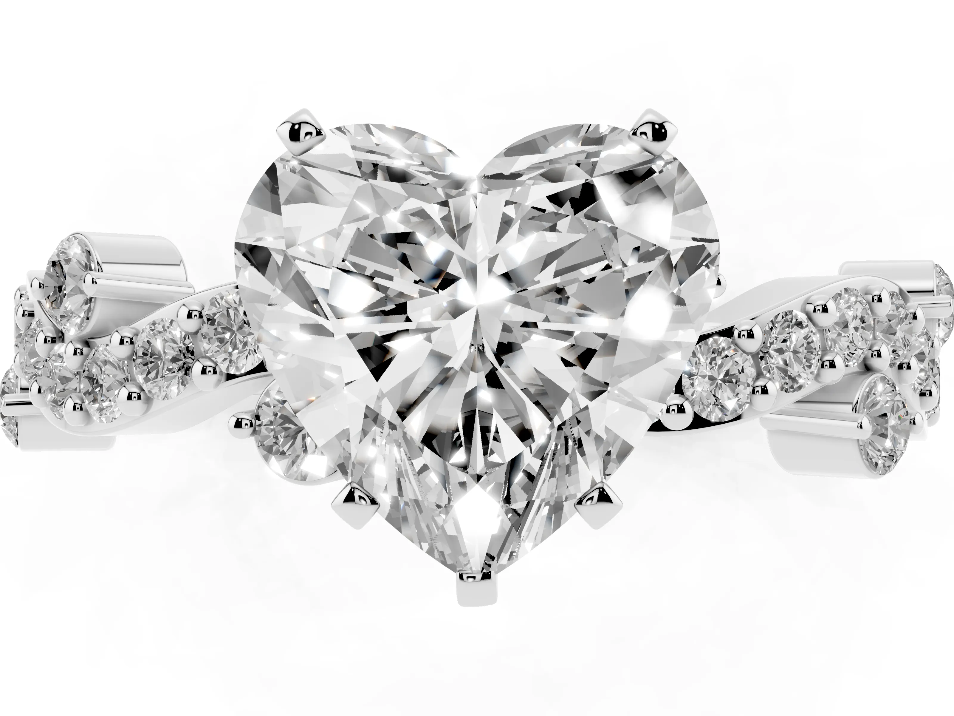 Heart Cut Diamond Solitaire Twisted Band Set in Silver with Pavé Setting