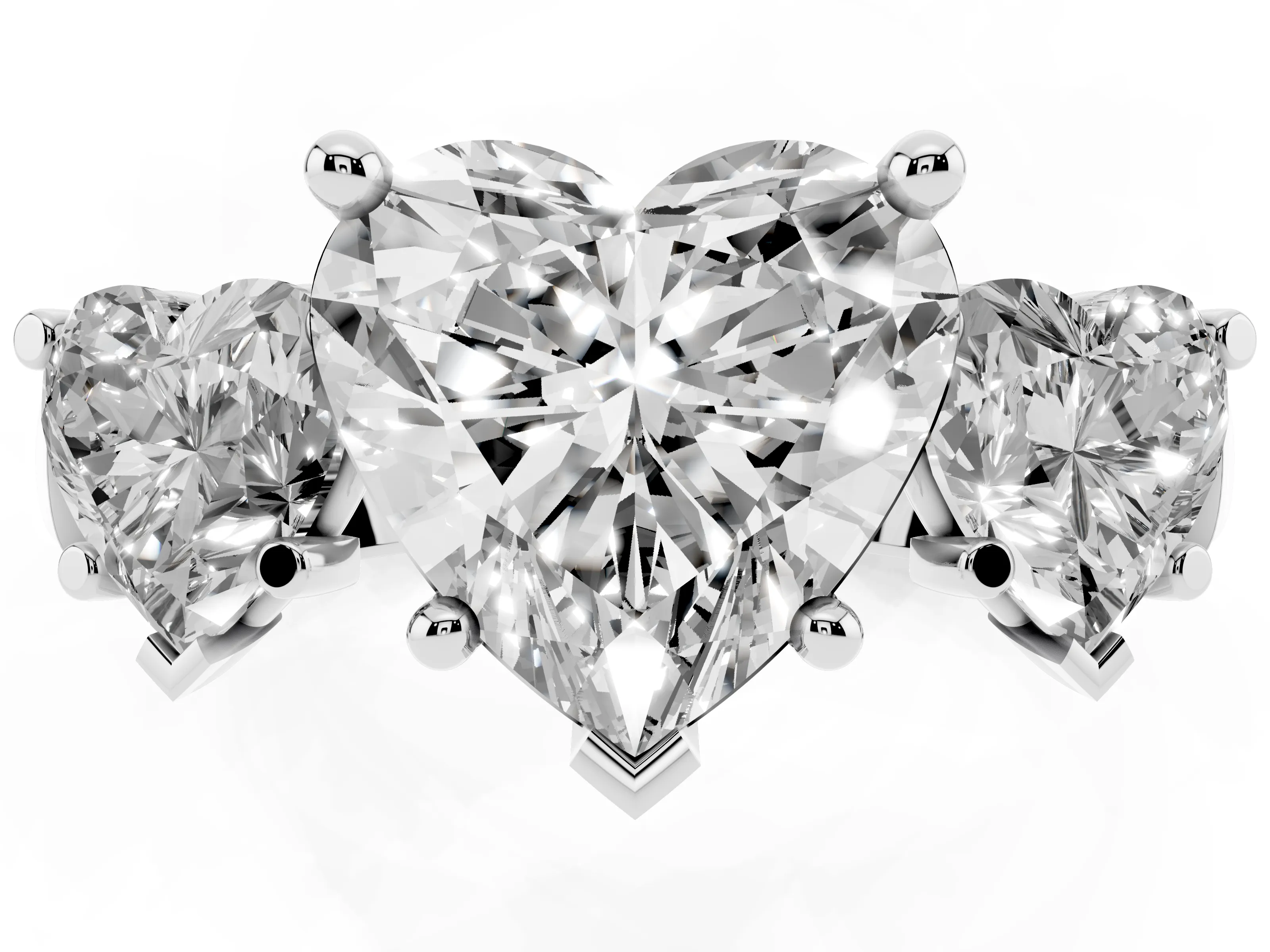 Heart Cut Diamond Three-Stone Trellis Ring Set in Platinum with Comfort Fit Band