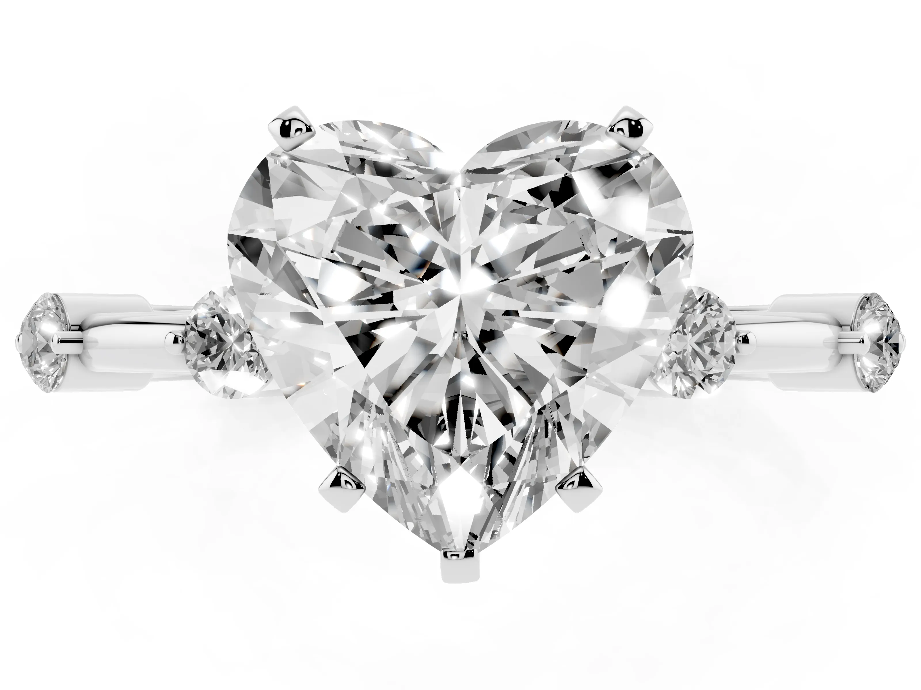 Heart Cut Diamond Solitaire Ring Set in White gold with Bezel Set Side Stones and Prong Setting